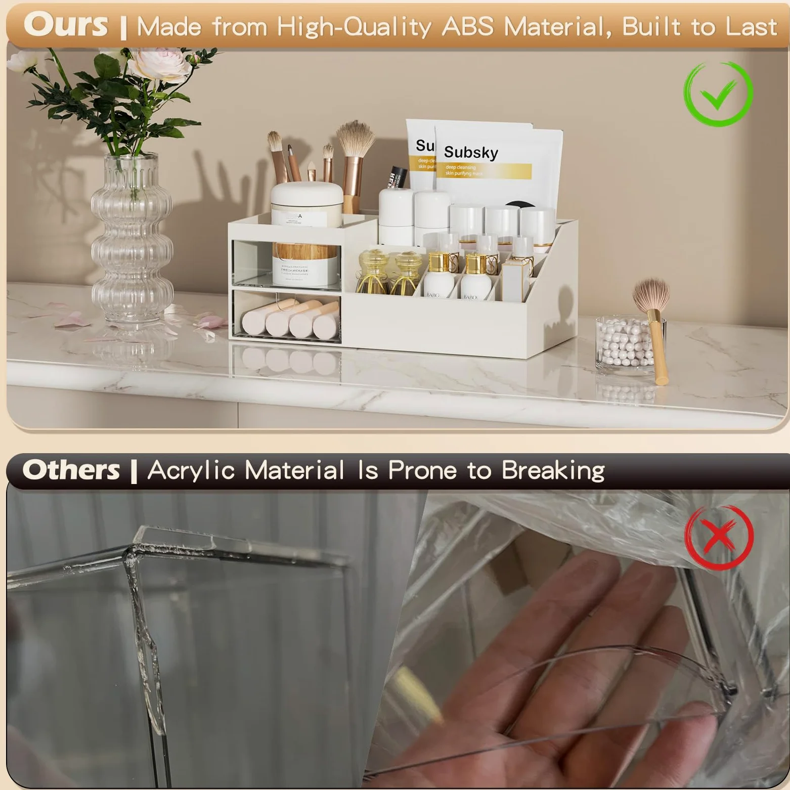 Subsky Portatrucchi con Cassetti - Contenitore Cosmetici, Organizzatore per Cura della Pelle, Organizzatore Multifunzione per Ufficio, Scatola per Cosmetici con Cassetti per Toeletta, Bagno, Rosa