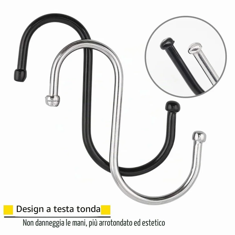 Ganci Pesanti a S 125mm Nero 20 Pezzi per Cucina Bagno