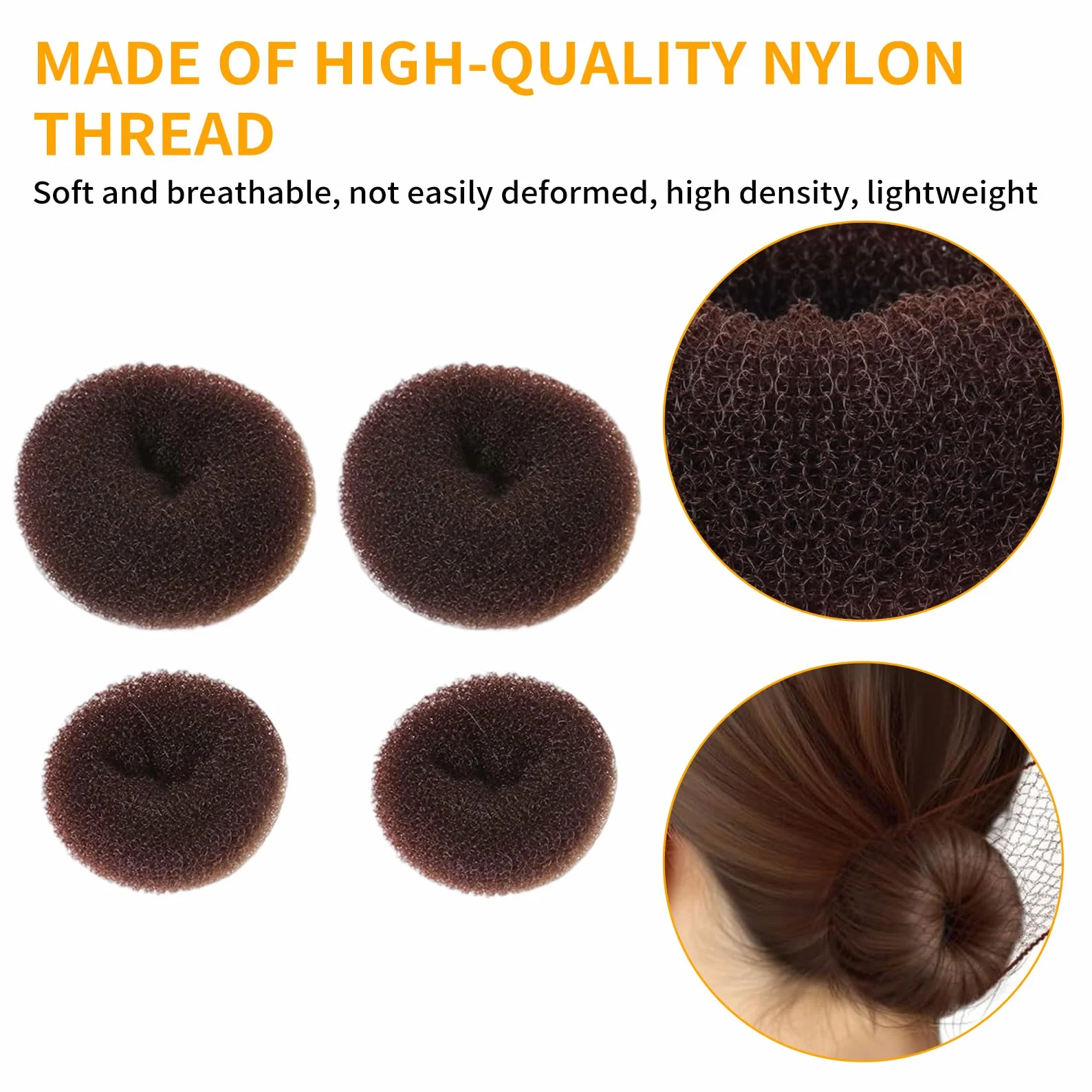 4 Pezzi Ciambelle per Chignon, Accessori per Capelli a Ciambella, Elastici per Capelli, Accessori per Capelli a Ciambella per Bambine, Cuscini per Chignon, Pinze per Fascia, per Matrimonio (Marrone)