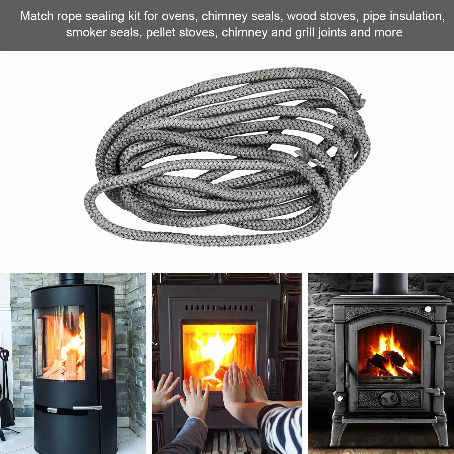 Guarnizione Porta Stufa 8mm 4m Fibra di Vetro Corda Ignifuga per Camino Pellet Termocamino