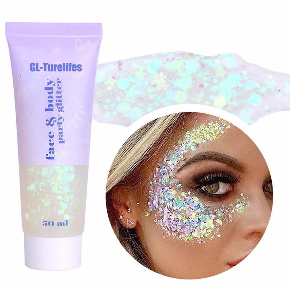 Face Body Glitter Gel per bambini e donne, sirena faccia Glitter da indossare, Squins grosse lucido per capelli e unghie, Rave Festival concerto accessori (#6 Bianco)