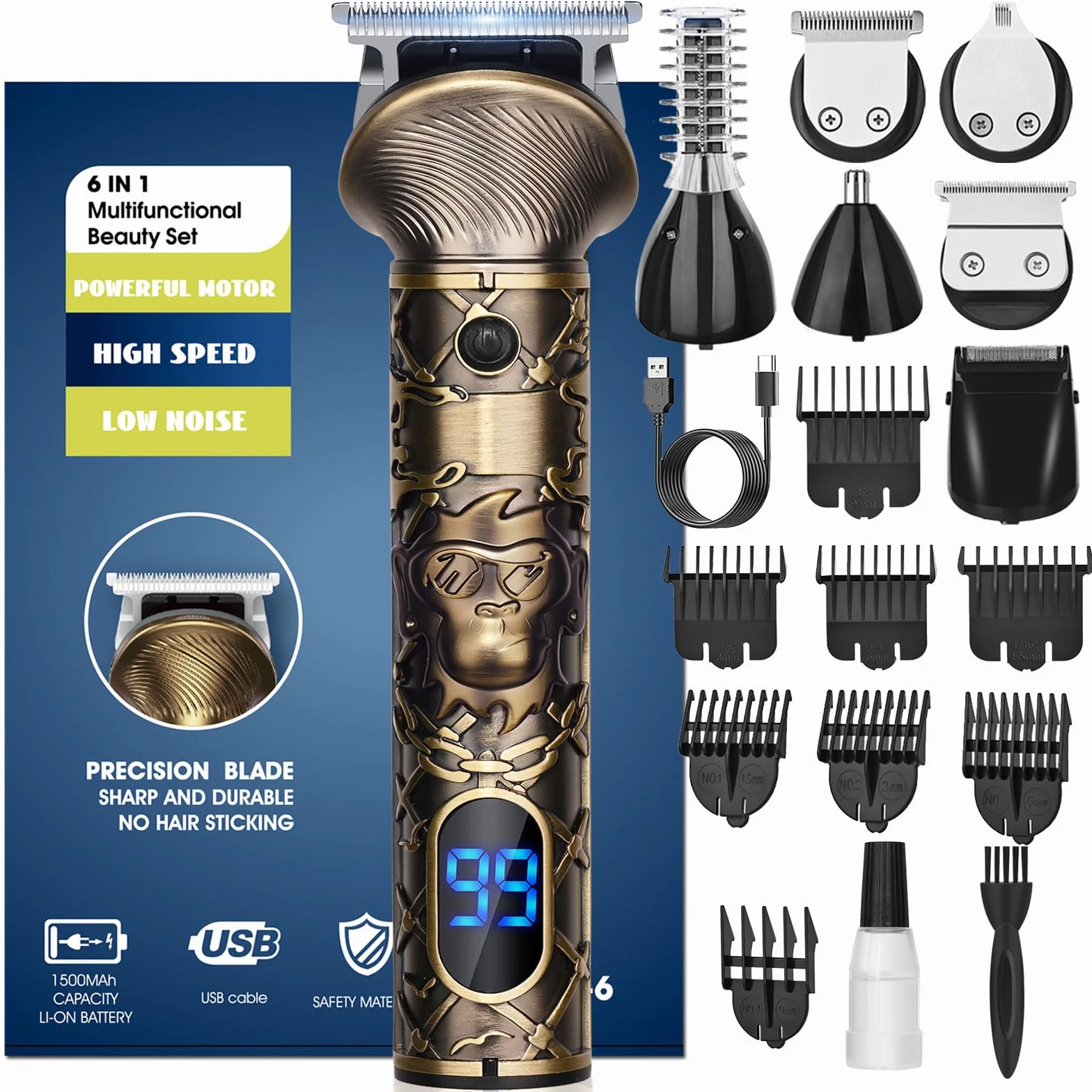 Tagliacapelli Uomo Professionale, Rasoio Elettrico Barba 6 in 1, Macchinetta per Capelli e Corpo, Regolabarba Tagliabarba Cordless Grooming Trimmer Kit con Display LED, Ricarica Rapida Tipo C
