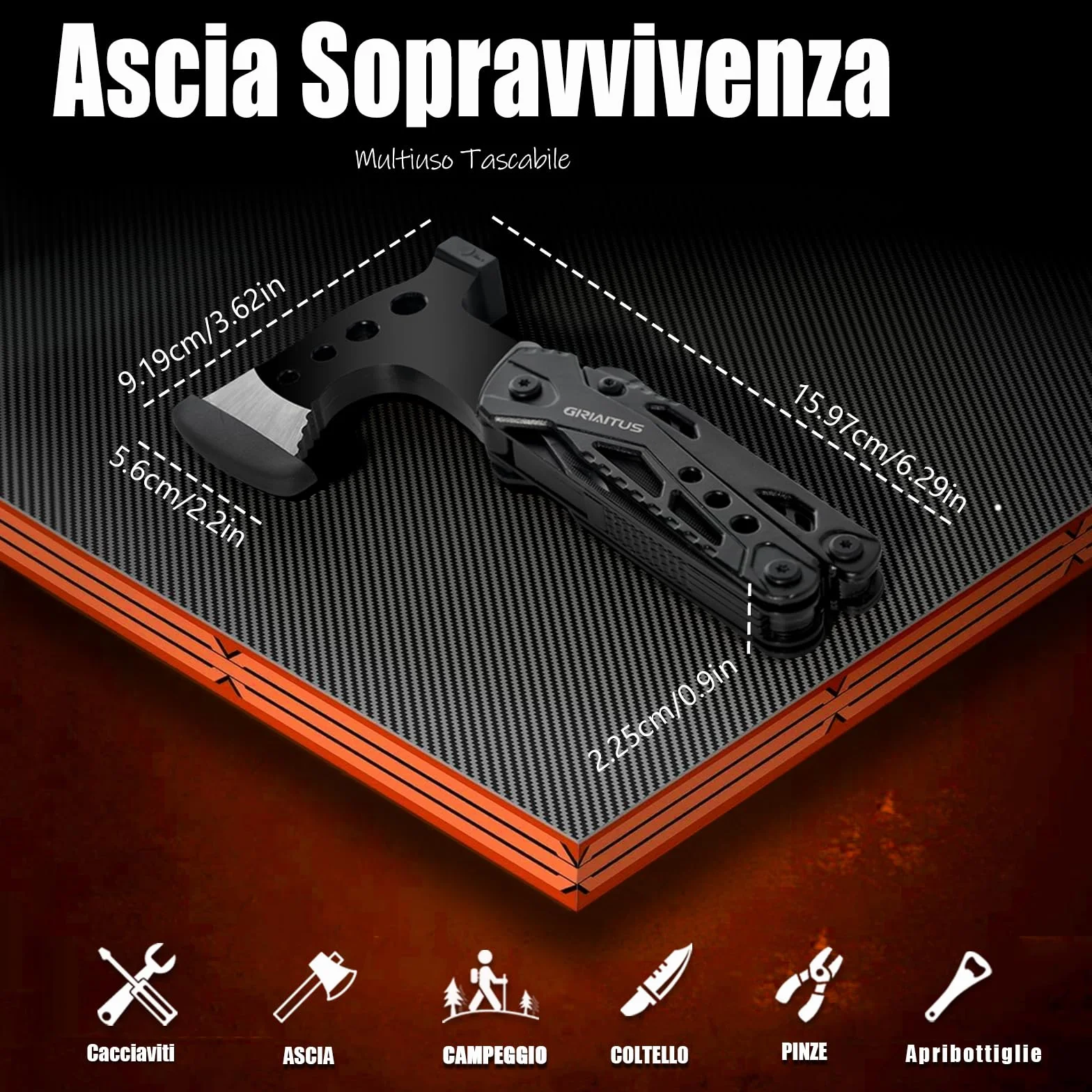 Multitool 16w1 Asce Sopravvivenza Coltello Martello Pinze Seghetto Cacciavite