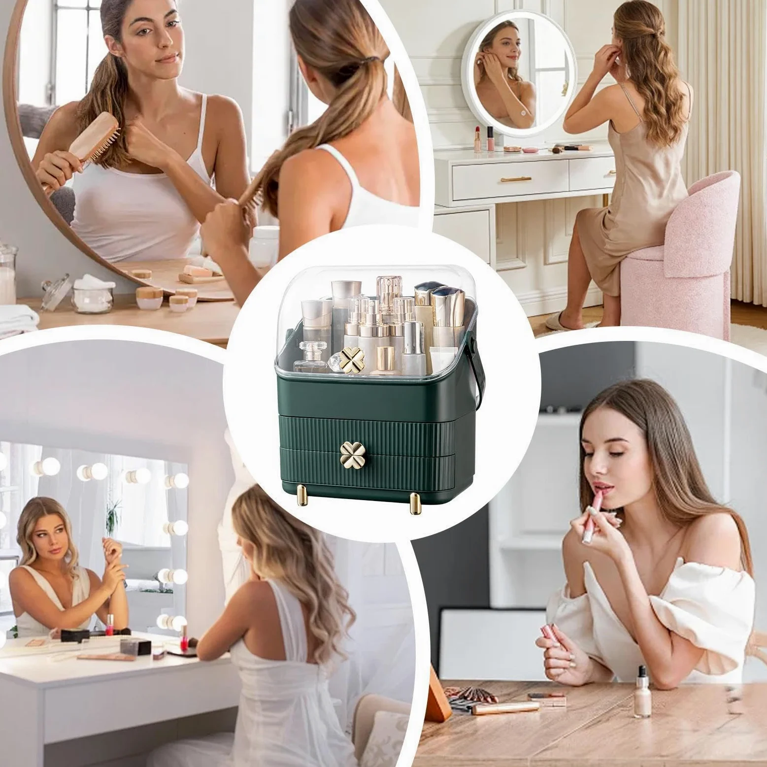 Organizer Trucco da Banco Ripiano Scrivania Per Pennelli Gioielli Profumi | Organizer Cosmetici Da Appoggio Con Coperchio Trasparente Impermeabile E Antipolvere per bagno cucina angolo cassettiera