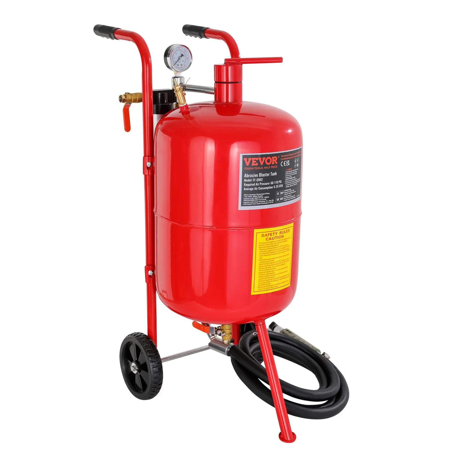 VEVOR Sabbiatrice da 40 Litri 10 Galloni con Ugello in Ceramica Manometro e Ruote in Gomma