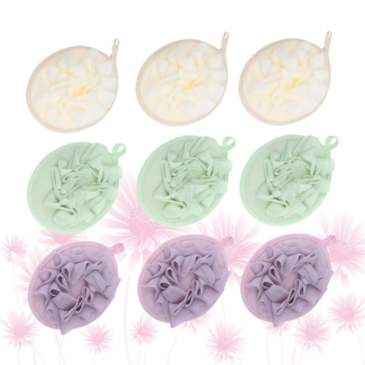 9pezzi Spugna da Bagno in Rete Pe Colore Assortito Cordino Corto, Morbida e Delicata per Pulizia e Relax della Pelle, Accessori per Bagno Pratici e Portatili