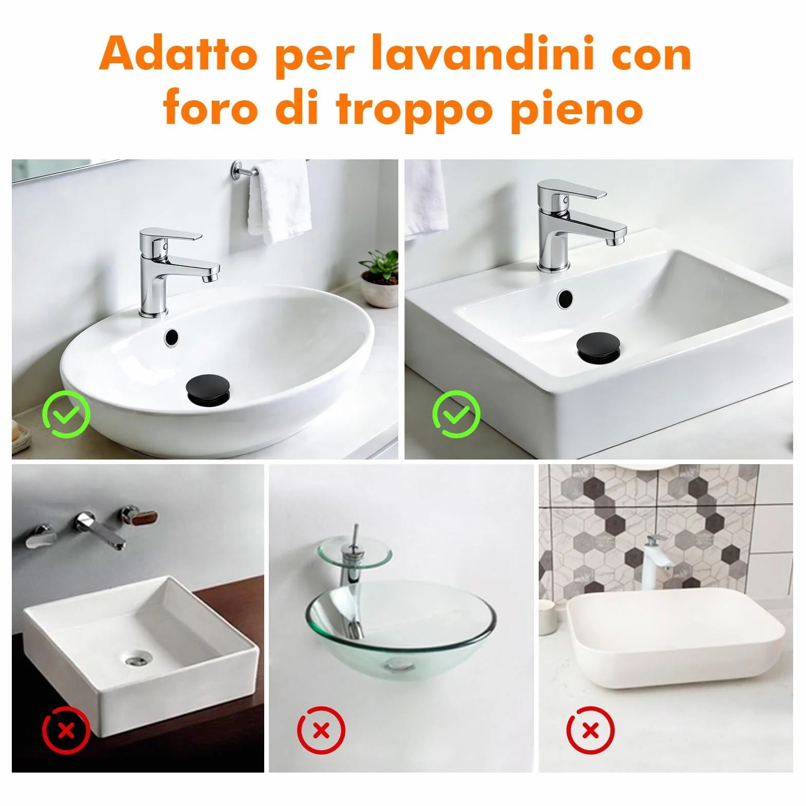 Ibergrif M20502B Tappo di scarico per bagno a scomparsa con troppopieno zincato nero coperchio grande Taglia M