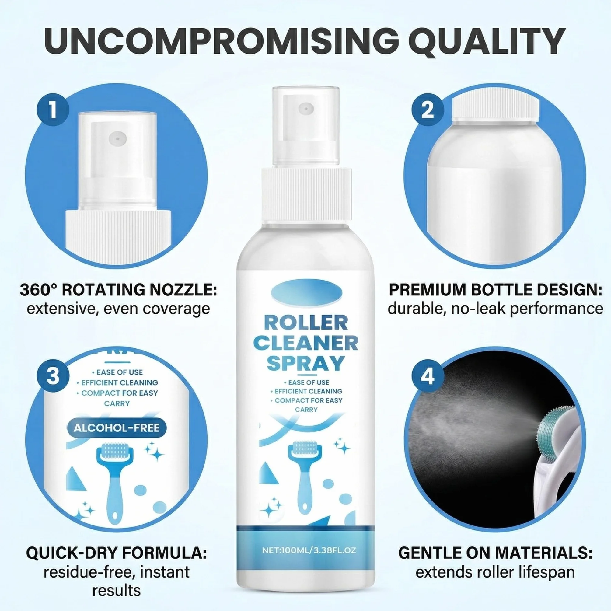 100ml Microneedling Viso Roller Cleaner Derma Roller Cleaner Spray Roller Cleaners, Adatto per Rulli, Microaghi, Derma Stamp