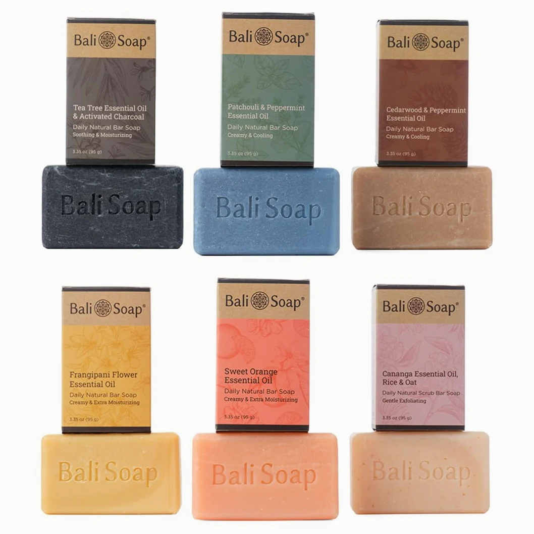 Bali Soap Set di saponi naturali in barretta – Confezione da 6 saponi artigianali realizzati a freddo con oli essenziali, vegani, senza solfati, saponi per corpo, viso e mani, collezione Trop