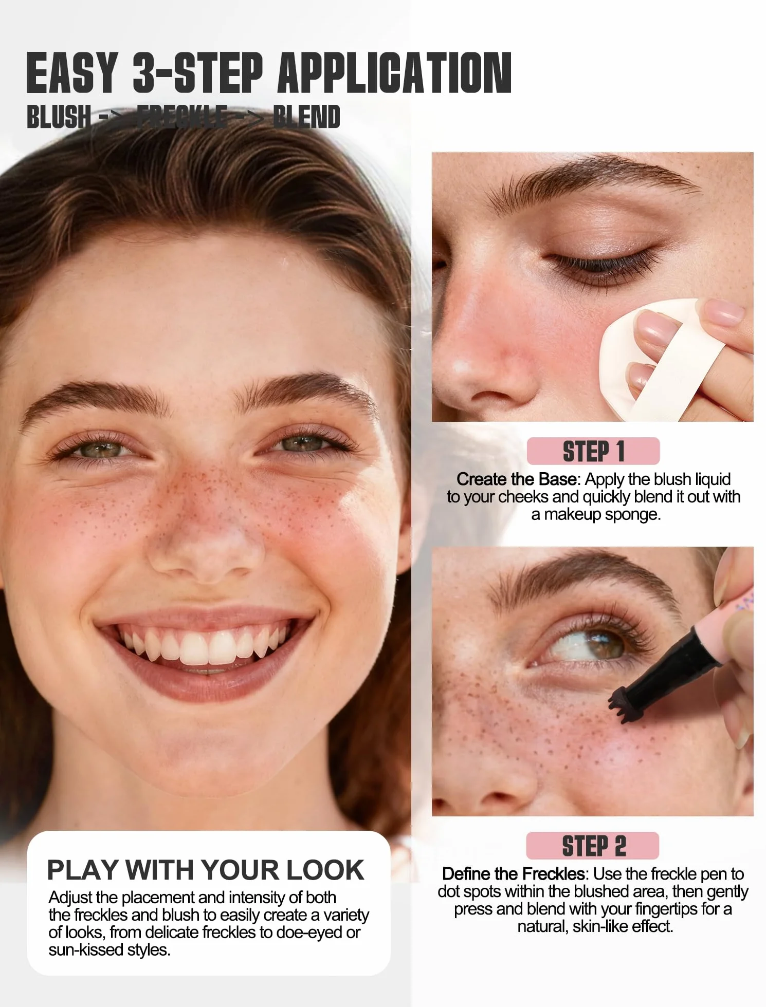 Anglicolor Penna blush per lentiggini,Pennarello per lentiggini finte 2 in 1,fard liquido rosa tenue,naturale,realistico,impermeabile,a lunga durata,ad asciugatura rapida (02 MOCHA)