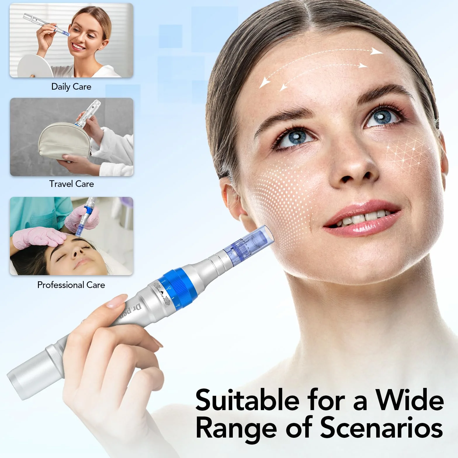 Dr.Pen - Penna per microneedling A6 per viso e corpo, Derma Pen per siero cicatrici a 5 velocità di profondità, regolabile, con 2 batterie di riserva e 10 cartucce, con cavo a 36 pin e spina UK