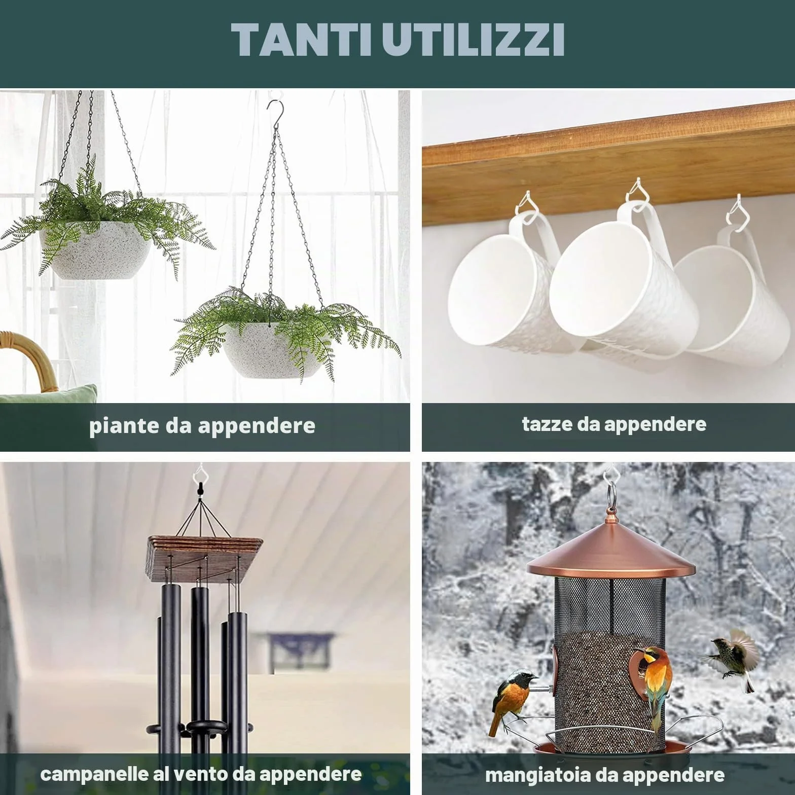 Ganci a vite in acciaio inossidabile bianchi, set da 20 pezzi per parete e soffitto