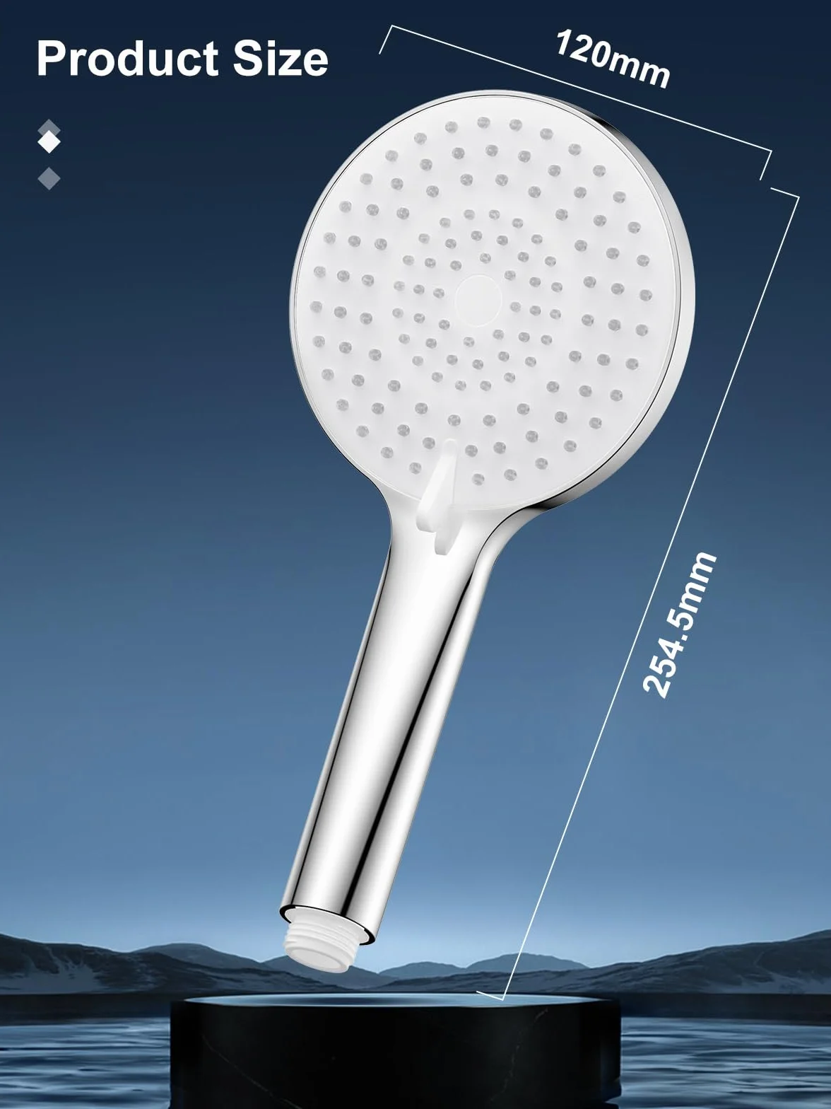 YEAUPE PRO Soffione Doccia Anticalcare 3 Tipi Di Getto Grande Φ120mm Cromo 1.6M