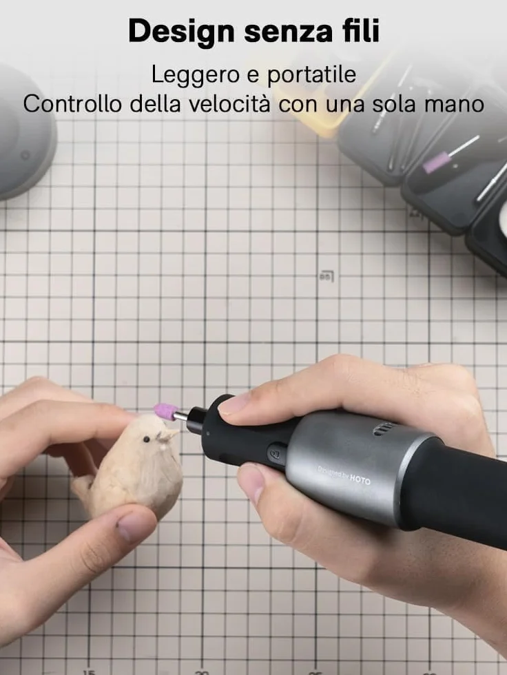 HOTO Mini Trapano Elettrico Senza Fili, 25000 RPM, 5 Velocità, Ricarica USB-C, 35 Accessori