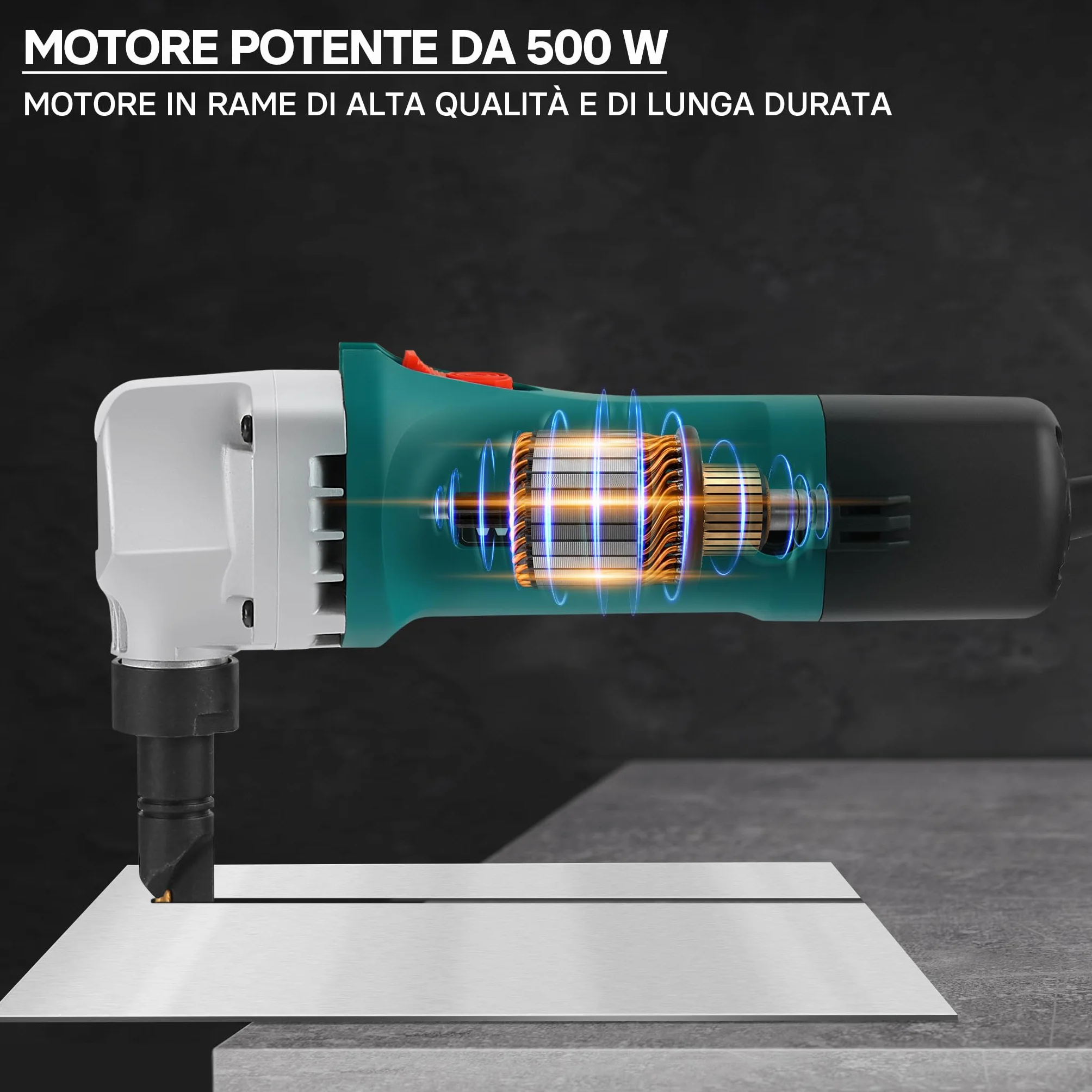 Roditrice per lamiera 500W profondità di taglio 2,5mm testa rotabile 360°