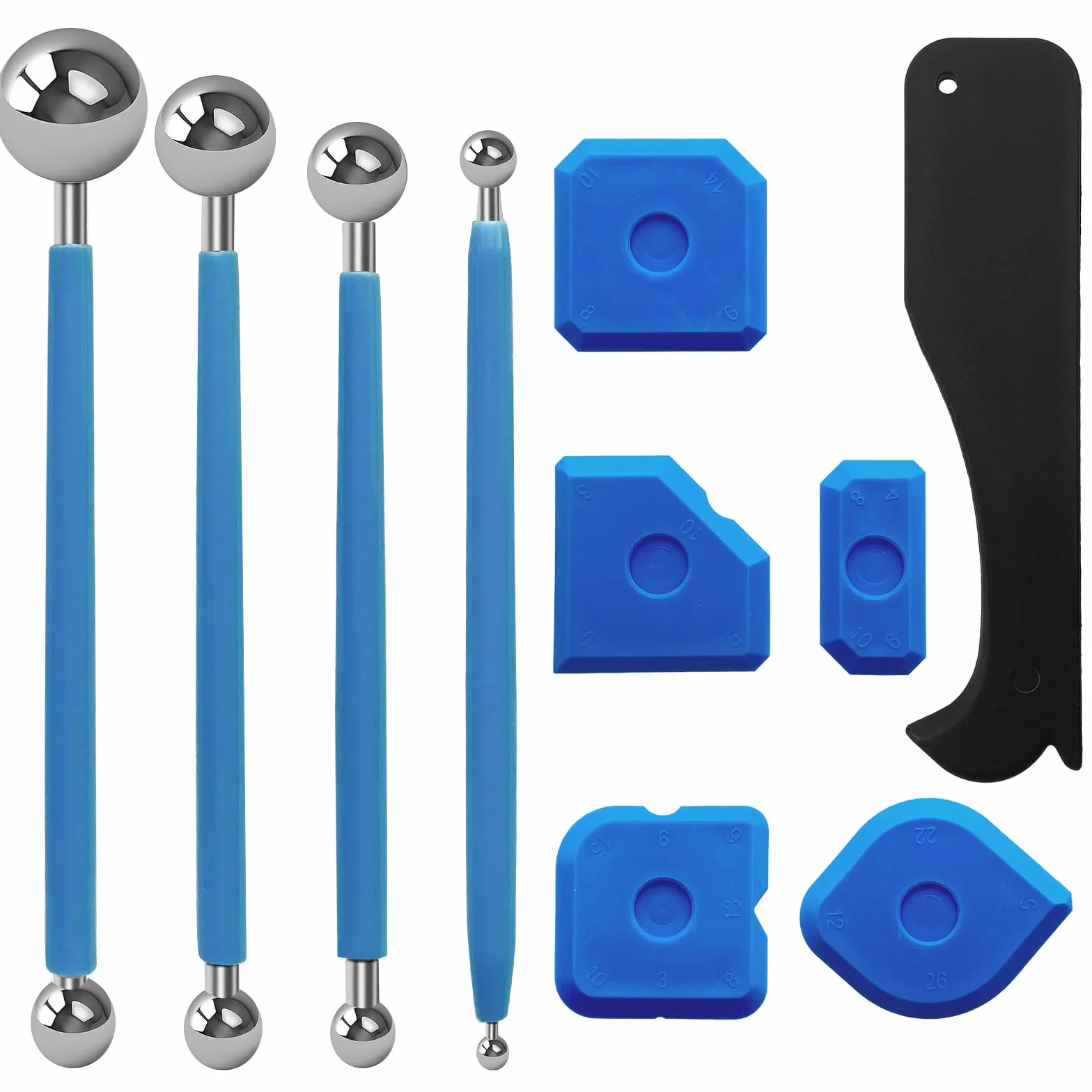 Set di Attrezzi per Piastrelle, 4 Estrattori a Sfera di Metallo, 6 Estrattori in Silicone, Blu