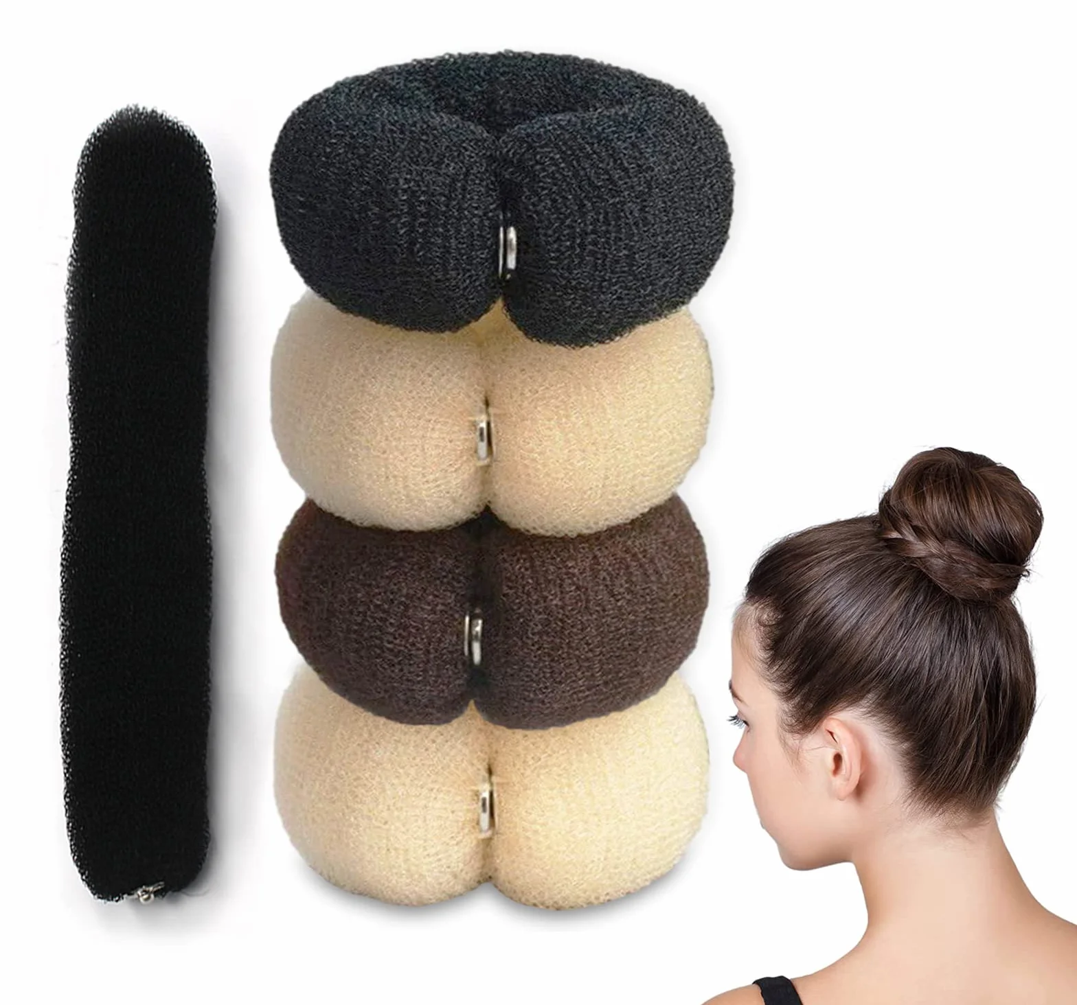 Srup 4 Pezzi Ciambelle per Capell, Beige Chignon a Ciambella, Acconciature Ciambella Chignon, Chignon a Ciambella, Creatore per Pane Ciambella, per bambini, ragazze, donne (Nero, marrone, beige)