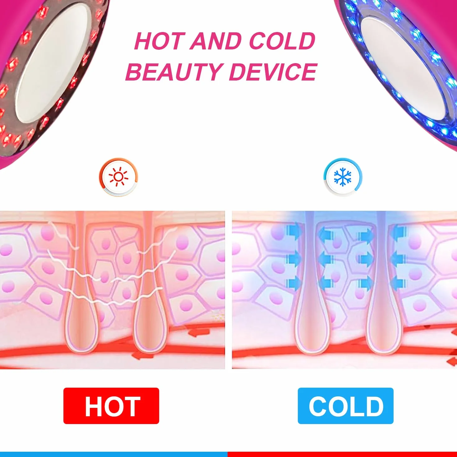 Massaggiatore facciale a caldo e a freddo 2 in 1 luce-rossa, apparecchio wireless multifunzione per il viso, massaggiatore elettrico per il viso e per il collo