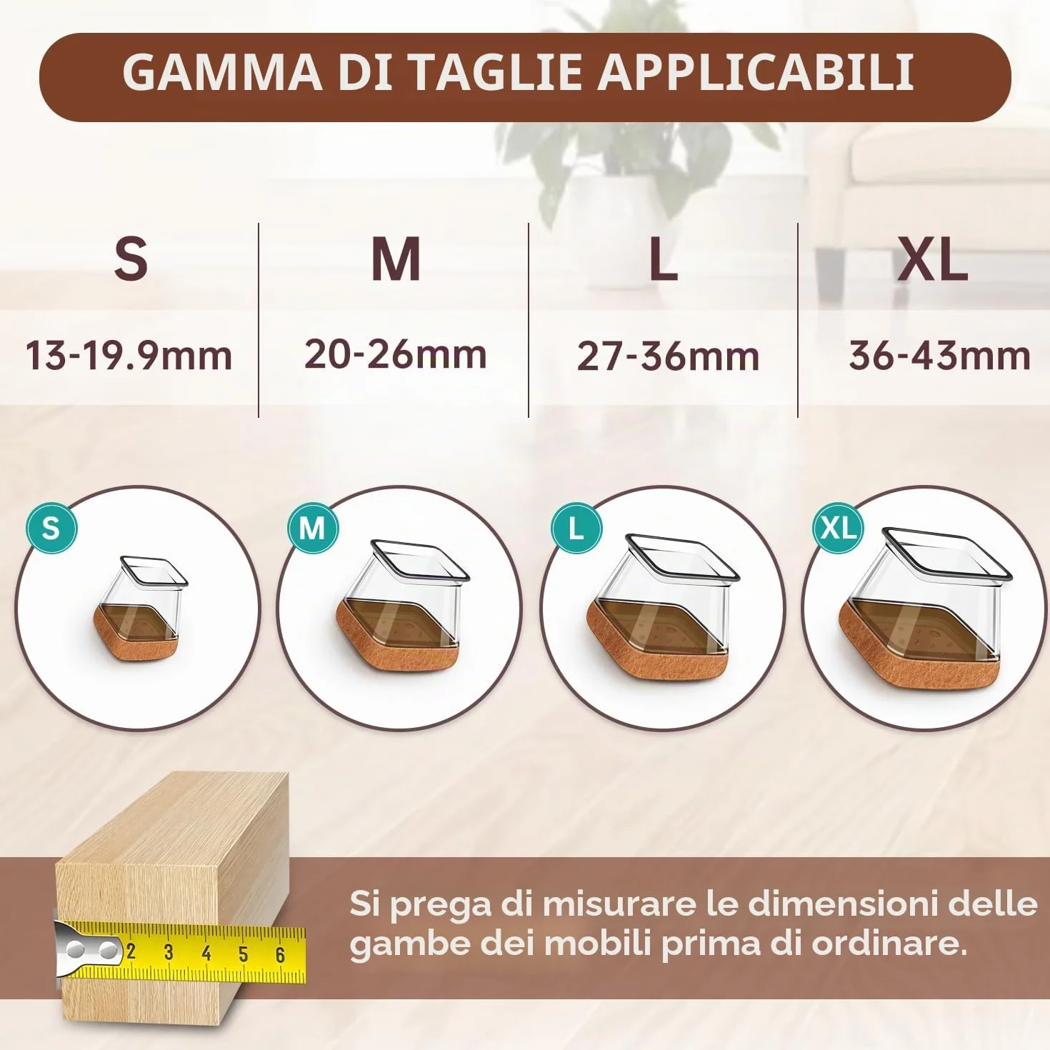 Gommini per Sedie Quadrat Trasparente Silicone con Feltrini, Protezioni per Gambe Sedie per Pavimenti in Legno Fit 27-36mm 32 Pezzi