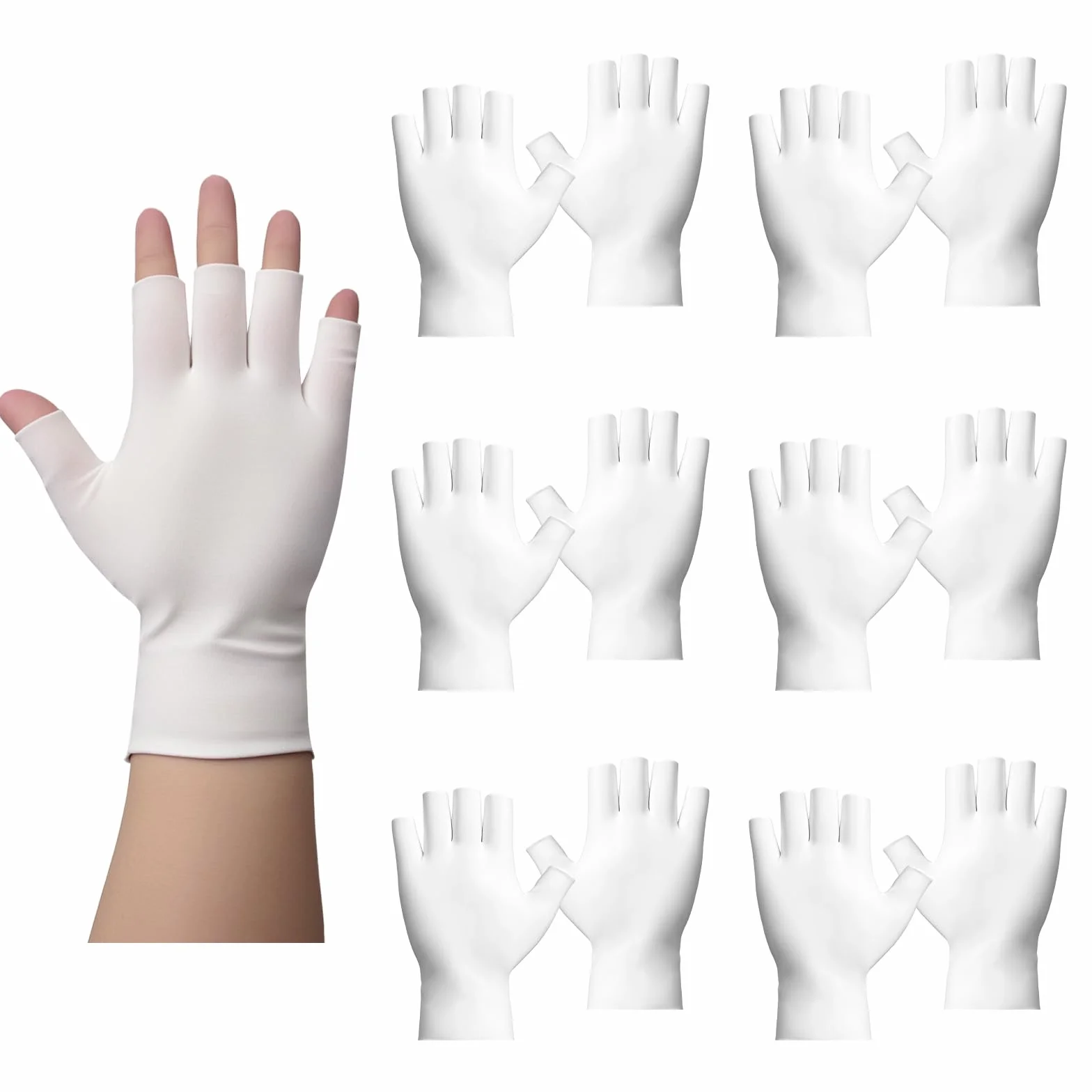 5 paia di guanti idratanti senza dita – 100% cotone, guanti da terapia bianchi, in cotone senza dita con 5 dita – Guanti da notte traspiranti per idratare durante la notte