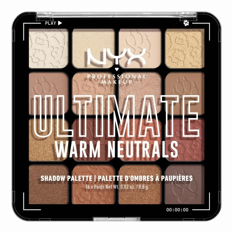 NYX Professional Makeup Palette Ombretti Ad Alta Pigmentazione, Texture Setosa, Finish Matte, Brillante e Metallizzato, 16 Colori, Formula Vegana*, Ultimate Shadow, Warm Neutrals