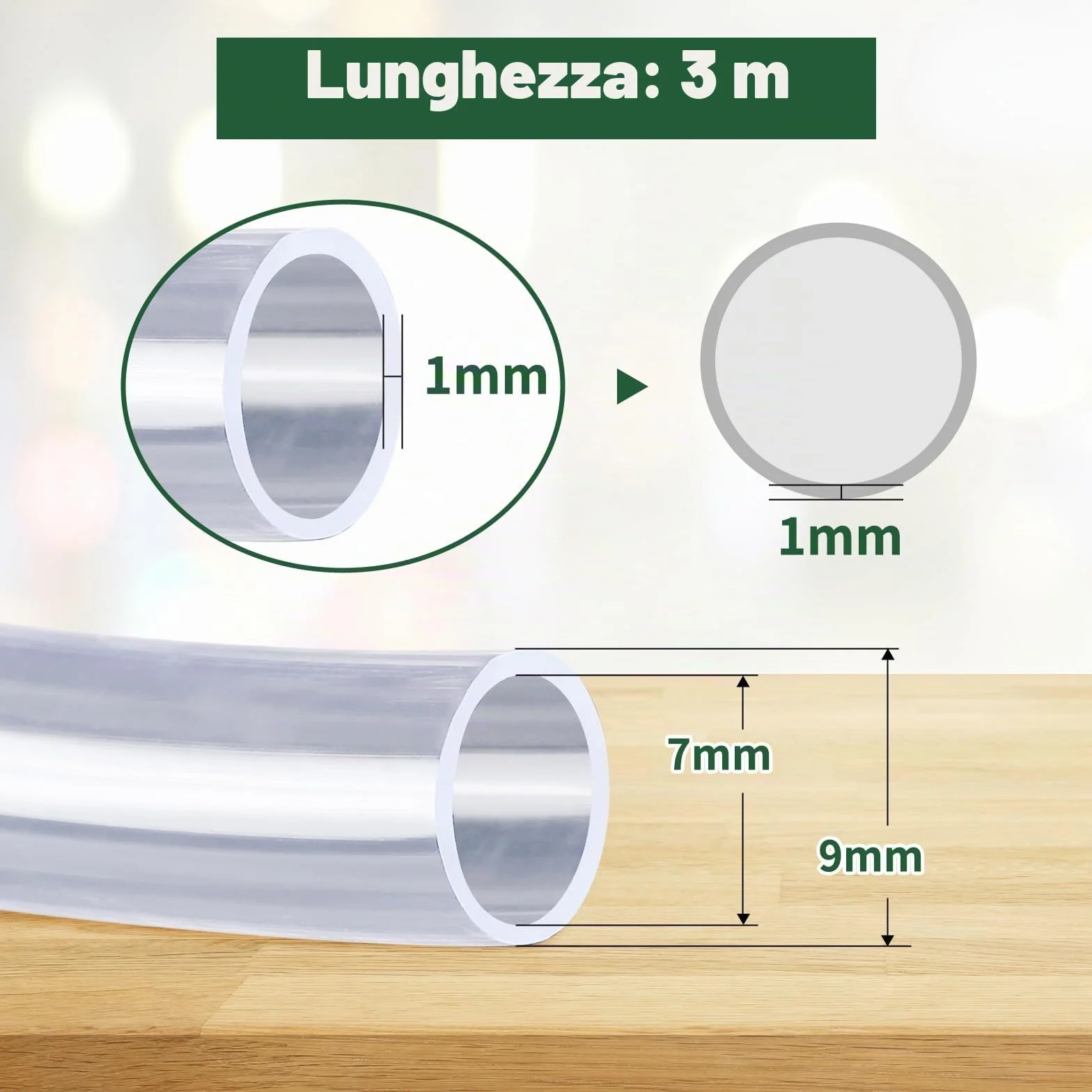 Tubo flessibile in PVC trasparente 3 m 7×9 mm per acquario piscina spruzzatore
