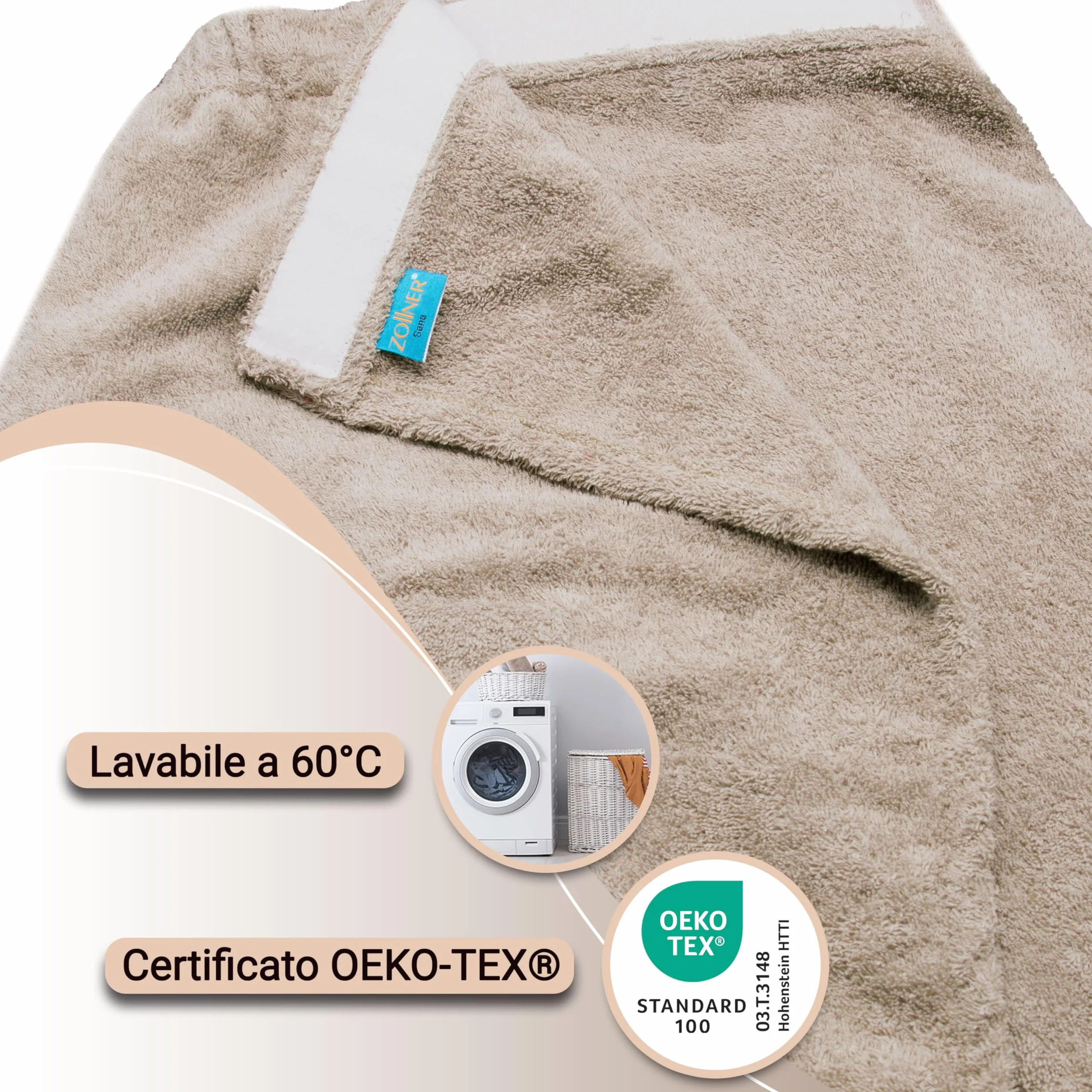 ZOLLNER Kilt da sauna da donna tortora morbido sulla pelle assorbente Cotone fascia elastica chiusura a strappo Misura L/XL Lavabile a 60°C Certificato OEKO TEX