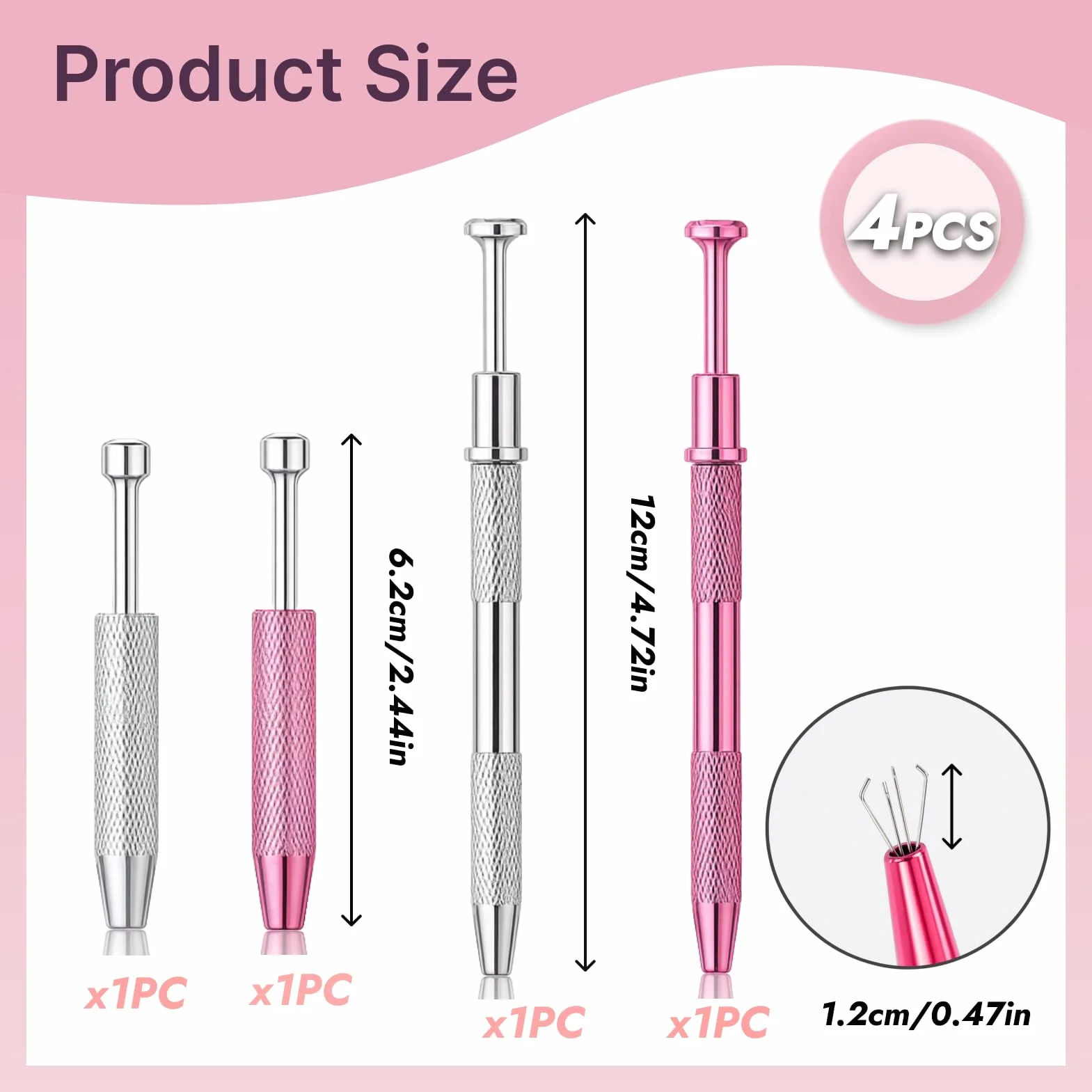 Pinze per Sfera Piercing, Strumento Gioielliere, Versioni Lunga e Corta, Rosa e Argento, 4 Pezzi
