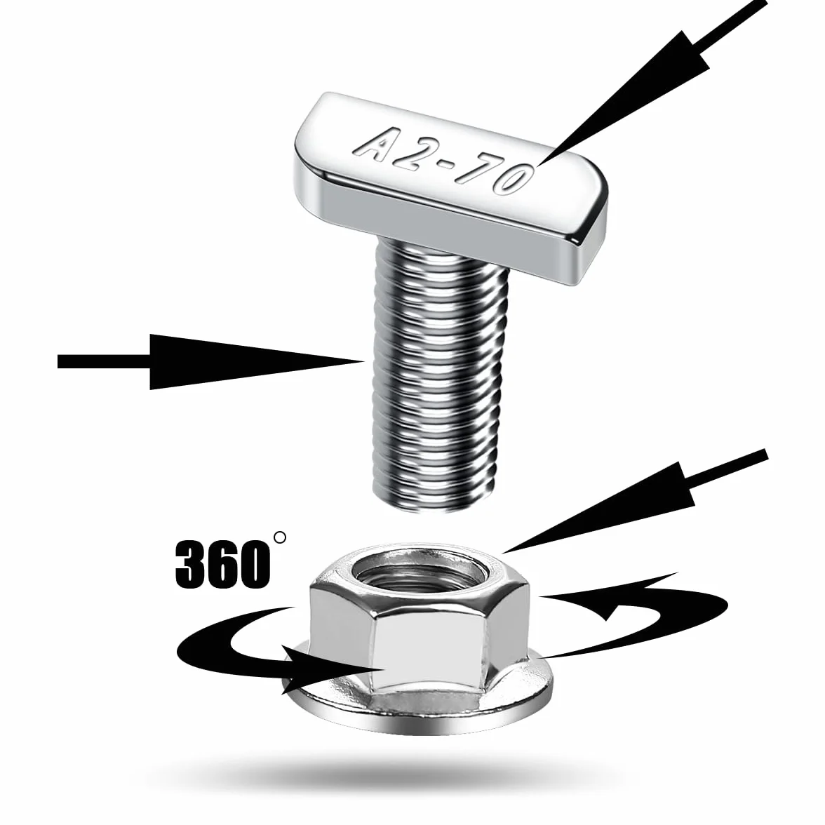 Viti a testa martello M8x20 acciaio inox per guide solari PV