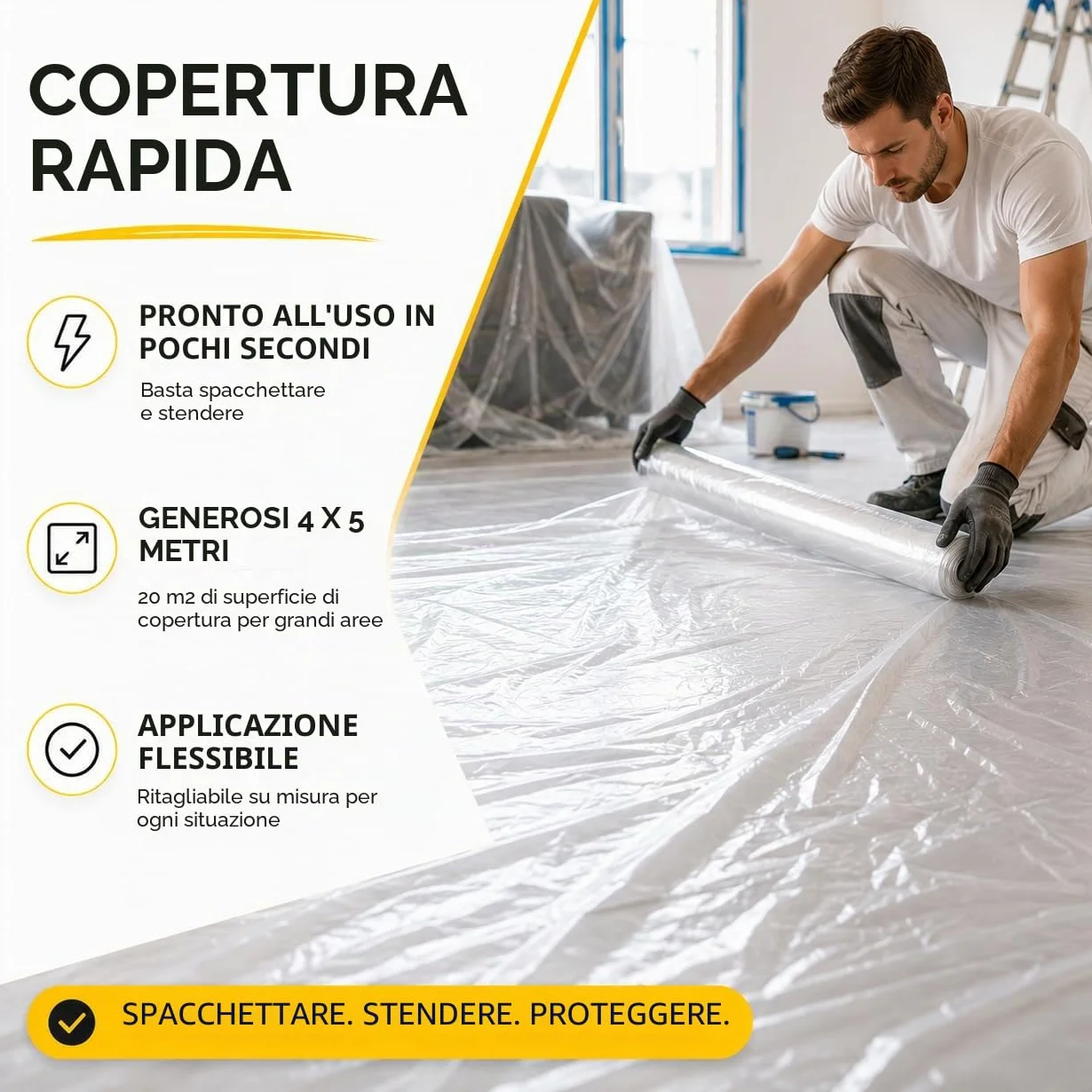 Telo Protettivo Extra Resistente Trasparente 6x4x5m 160m² Pittura Ristrutturazioni Traslochi Made in Europe