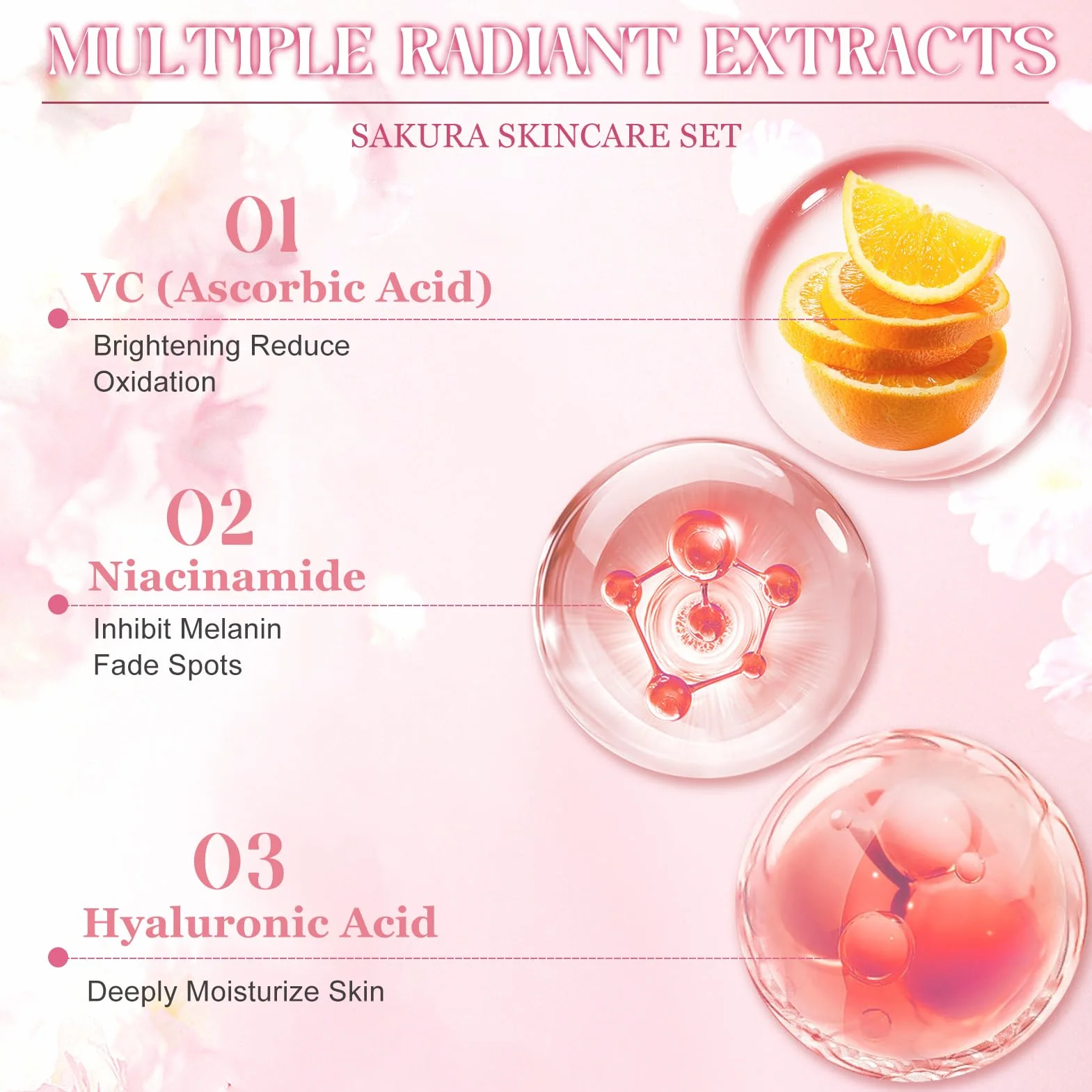 Kit per la Cura della Pelle Sakura 11 Pezzi, include Detergente, Tonico, Crema Viso, Siero e Crema per Gli Occhi, Set Skincare Viso Completo per Ragazze e Donne