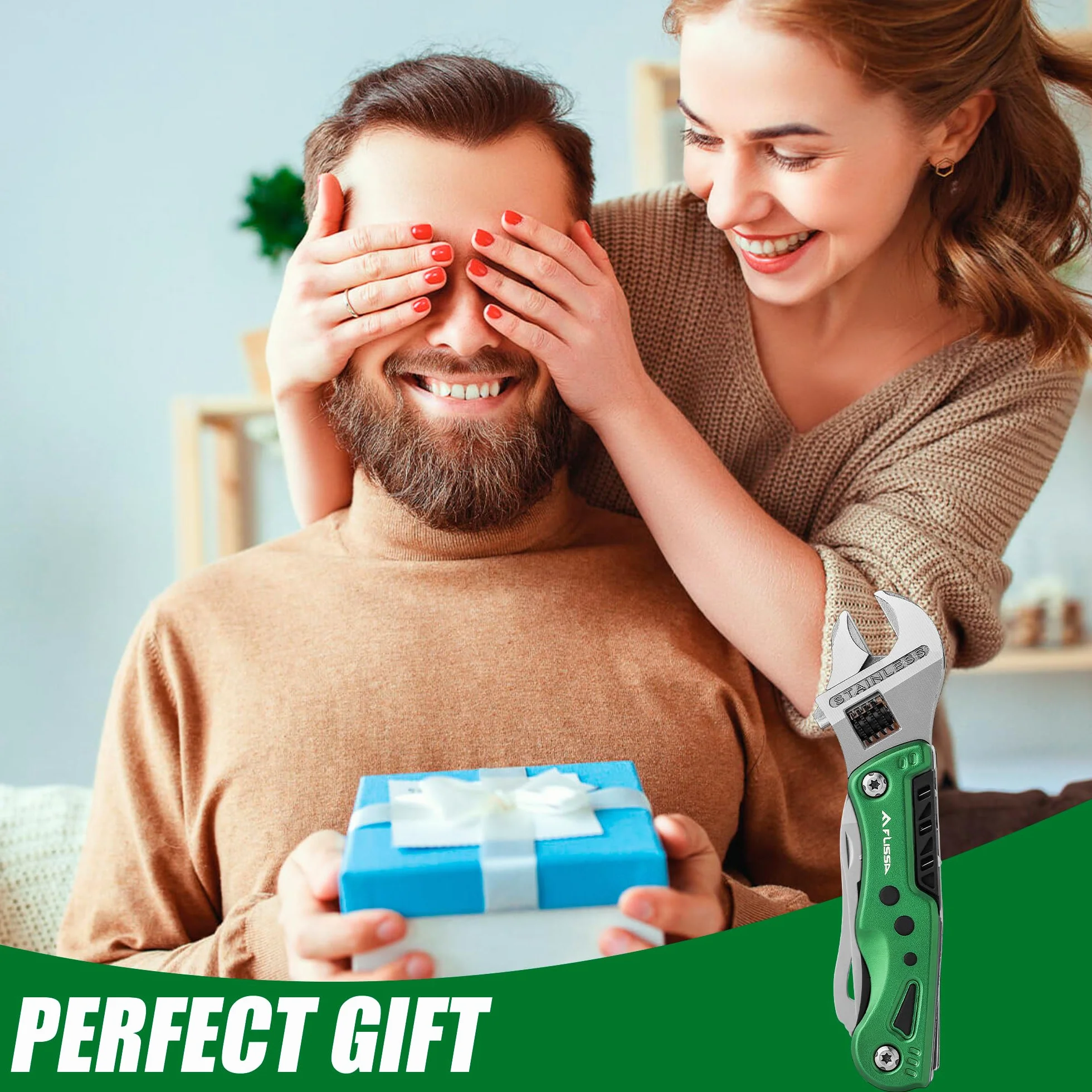 FLISSA Multitool 13 in 1 Chiave Multiutensile Regolabile con Borsa per Riparazioni Auto e Domestiche Verde