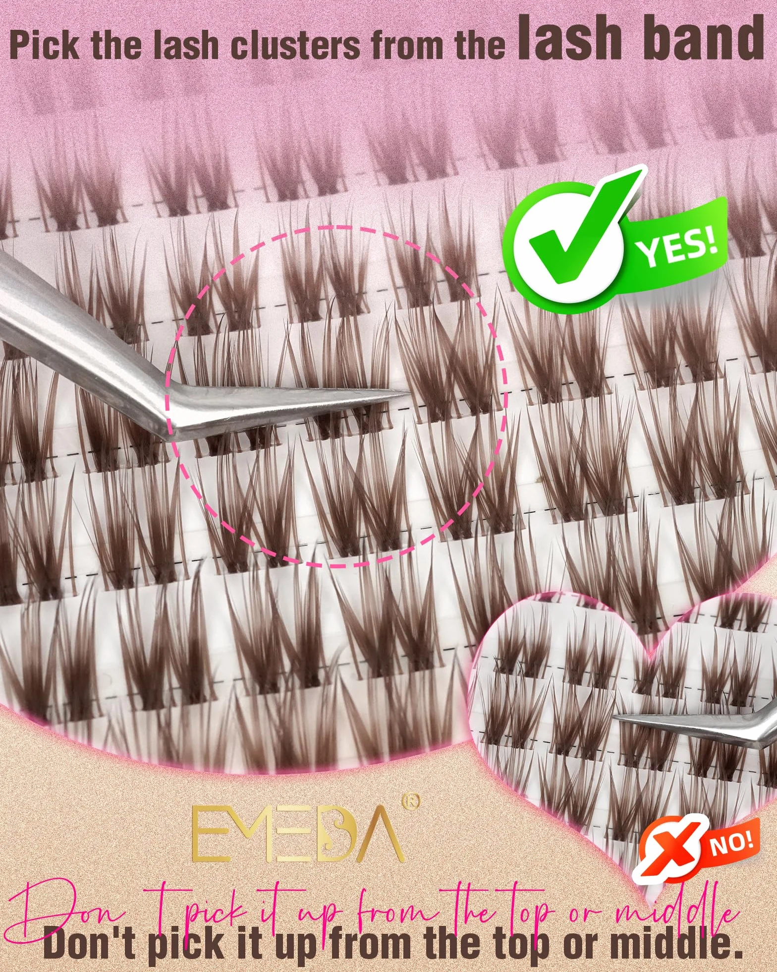 EMEDA Ciglia a Ciuffetti Marrone, Ciglia Finte Naturali ad Effetto Wispy per Fai da Te, Extension a Banda Trasparente Morbida e Leggera in D-Curl, Mix 8 10 12 14mm Facili da Applicare