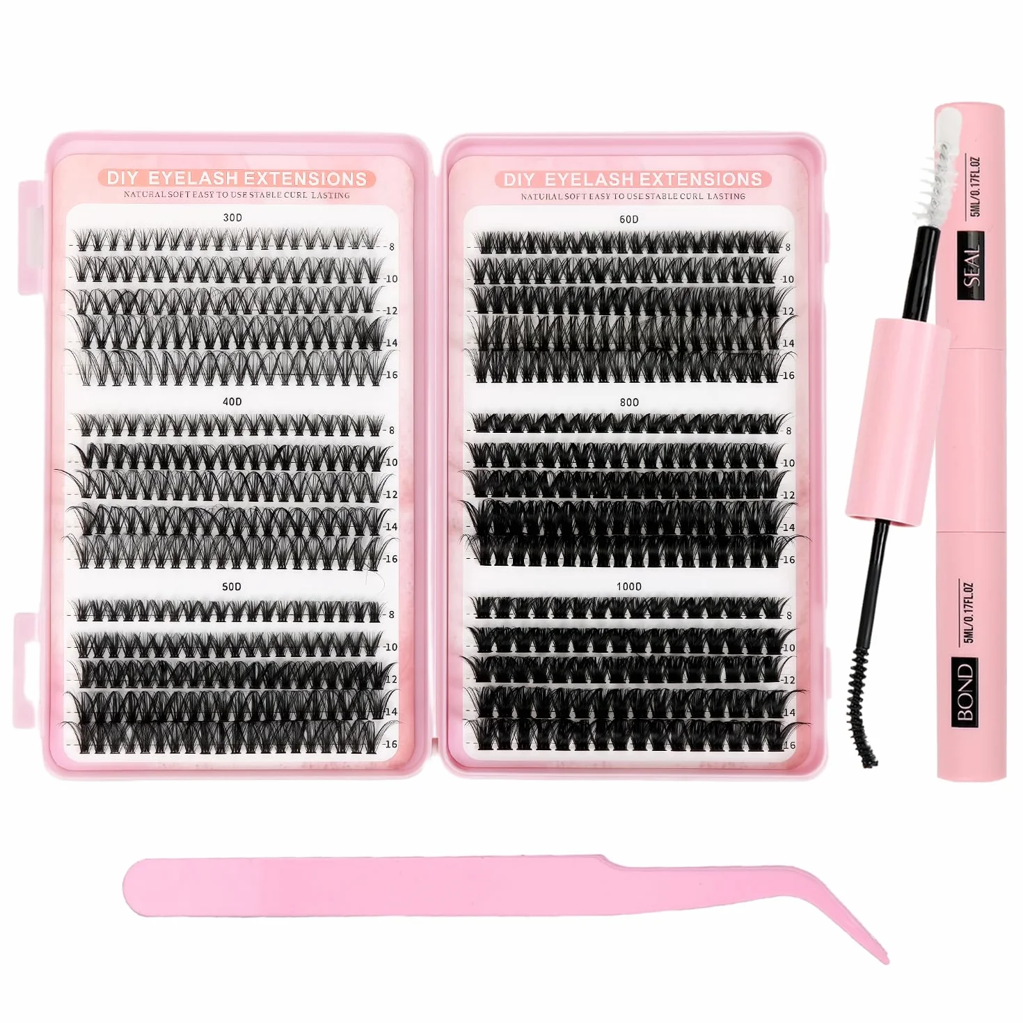 Ciglia Finte Ciuffetti,580 Pezzi Kit Extension Ciglia,30-40-50-60-80-100D Lash Cluster,Ciuffetti Ciglia Finte Kit per Ragazze e Donne Principianti (8-16mm Mix)