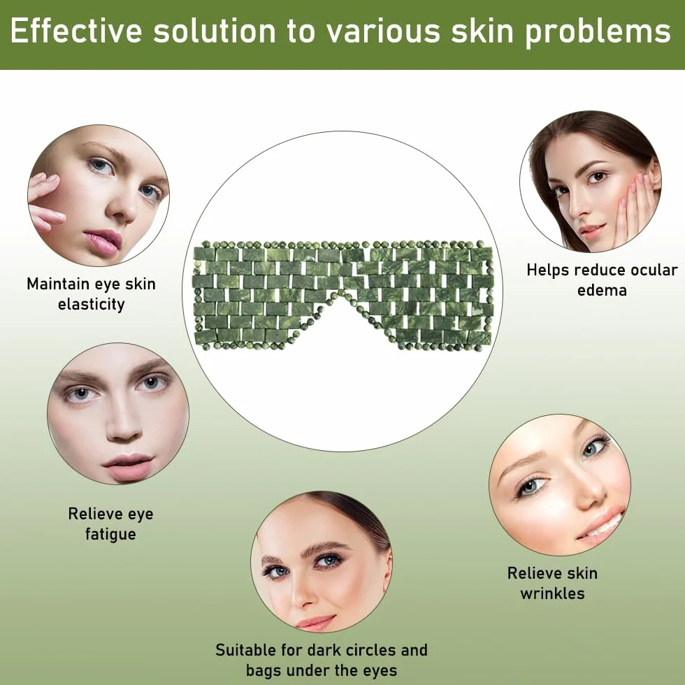 Maschera per Gli Occhi in Giada, Maschera Per Occhi In Pietra, Naturale Pietre Di Giada Anti Invecchiamento, Aiuta A Ridurre il Gonfiore Degli, il Mal di Testa (verde scuro)