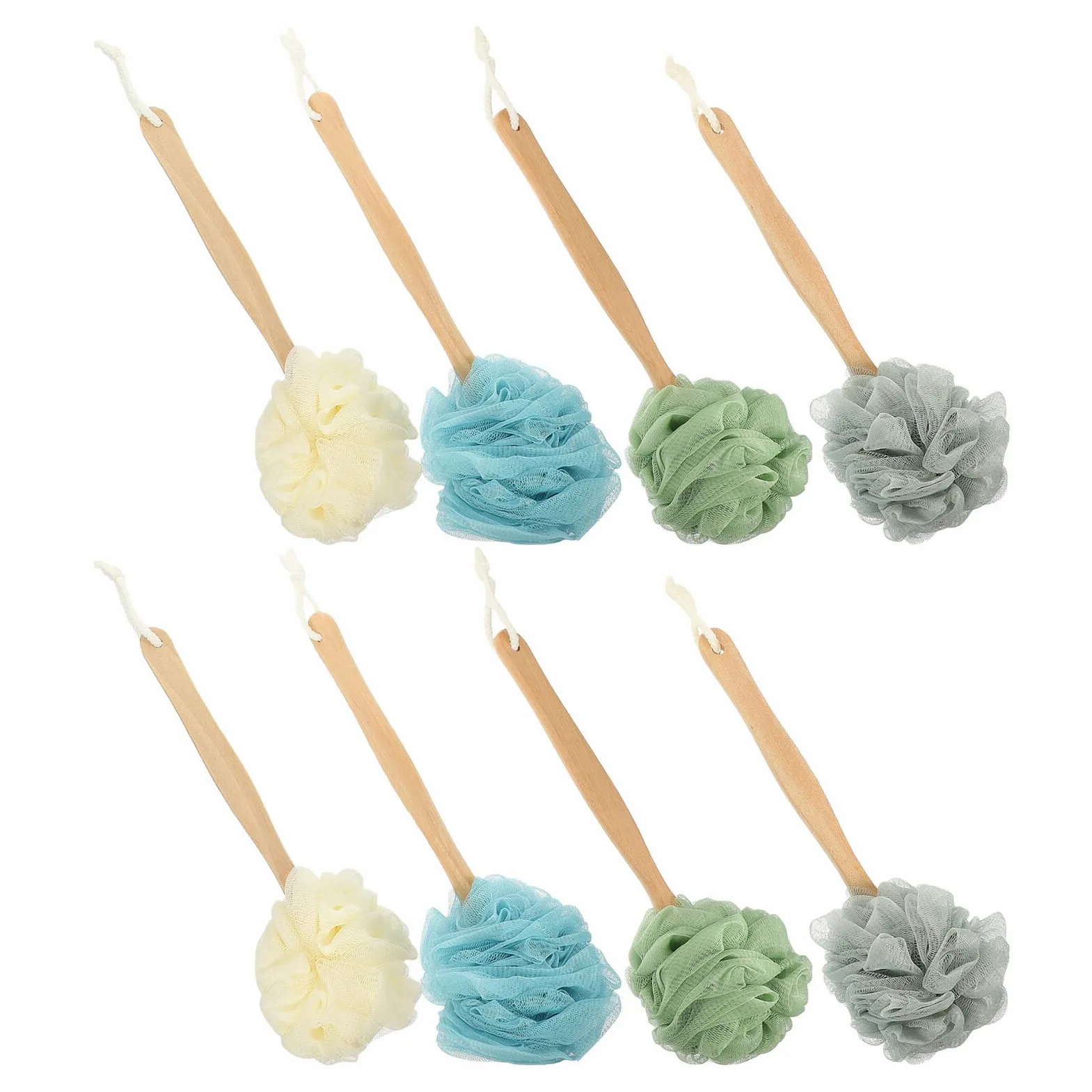 8pezzi Spazzola per Schiena Doccia Lunga in Nylon Morbido Scrubber Esfoliante per Corpo Impugnatura Antiscivolo per Bagno e Viaggio Adatto Uomini e Donne