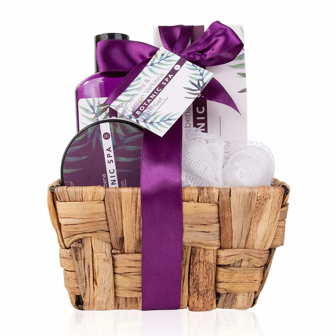 accentra Gift Set Botanic SPA in un cesto decorativo di seagrass, set da bagno e doccia - da 5 pezzi , miglior regalo per il compleanno, San Valentino, ecc.