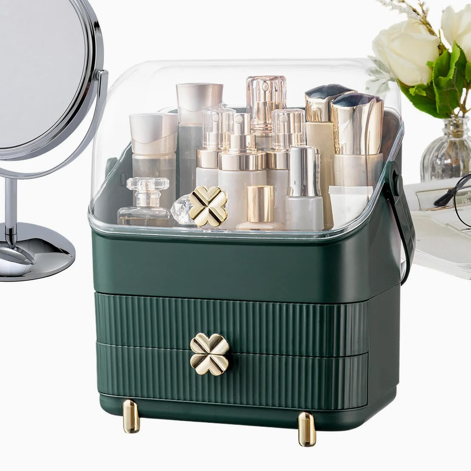 Organizer Trucco da Banco Ripiano Scrivania Per Pennelli Gioielli Profumi | Organizer Cosmetici Da Appoggio Con Coperchio Trasparente Impermeabile E Antipolvere per bagno cucina angolo cassettiera