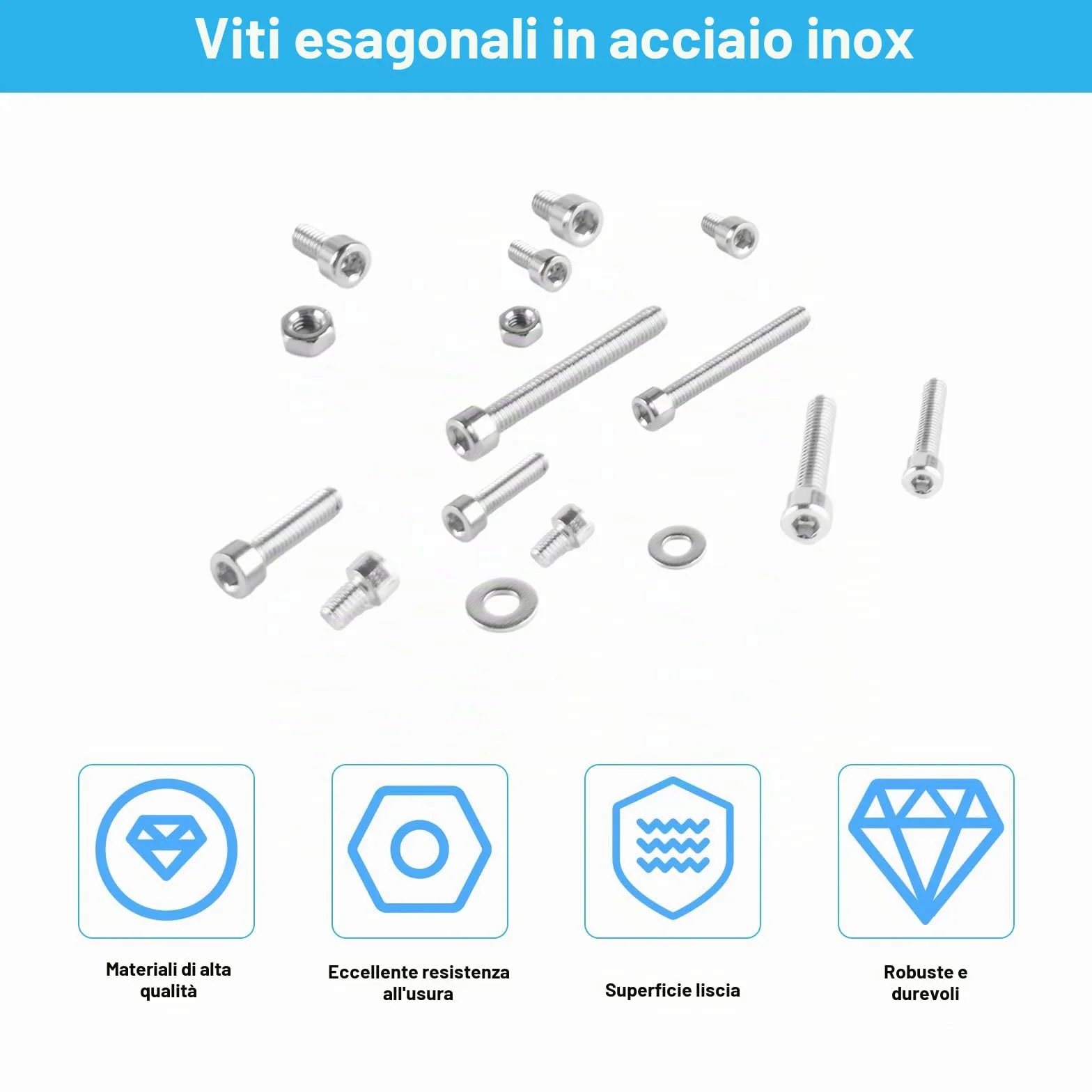 Set di Viti M2 M3 M4 Brugola, Bulloni Esagono Incassato e Dadi Rondelle Acciaio Inox 900 Pezzi