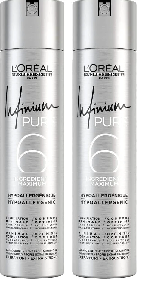 L'Oréal Professionnel Infinium Pure Strong, spray per capelli per una tenuta extra forte e la massima lucentezza, tenuta immediata senza incollaggio, nessun residuo visibile, senza profumo, 300 ml