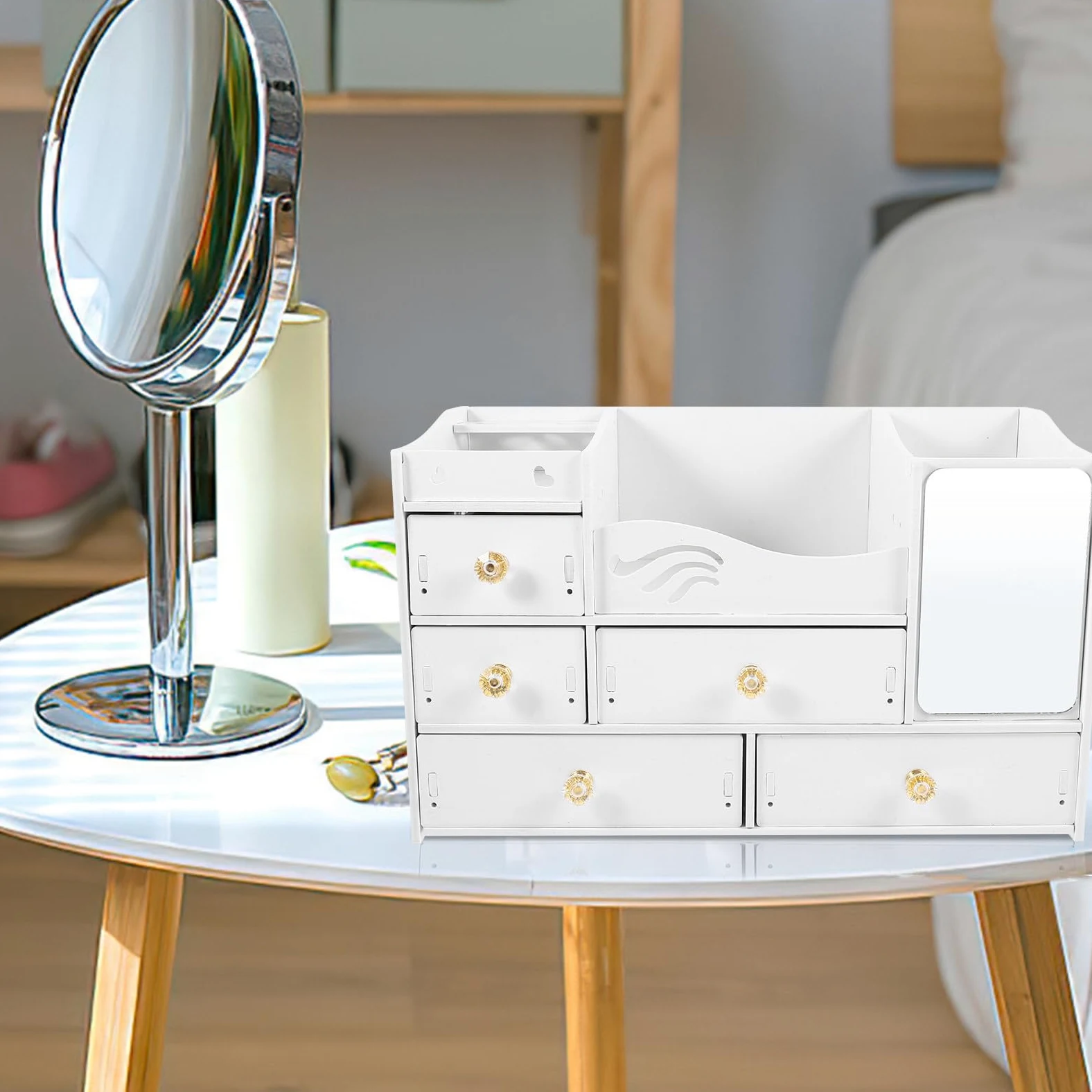 Levemolo Organizer Cosmetici con Cassetti, Capienza Ampia, Bianco | Pvc e Pannello Legno-plastica, Ordinamento e Accesso Facile, Struttura Robusta per Desktop