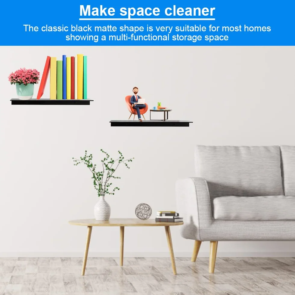 Mensola Bagno Nera da Muro 30CM in Metallo Moderne 2 Pezzi con Fori e Viti