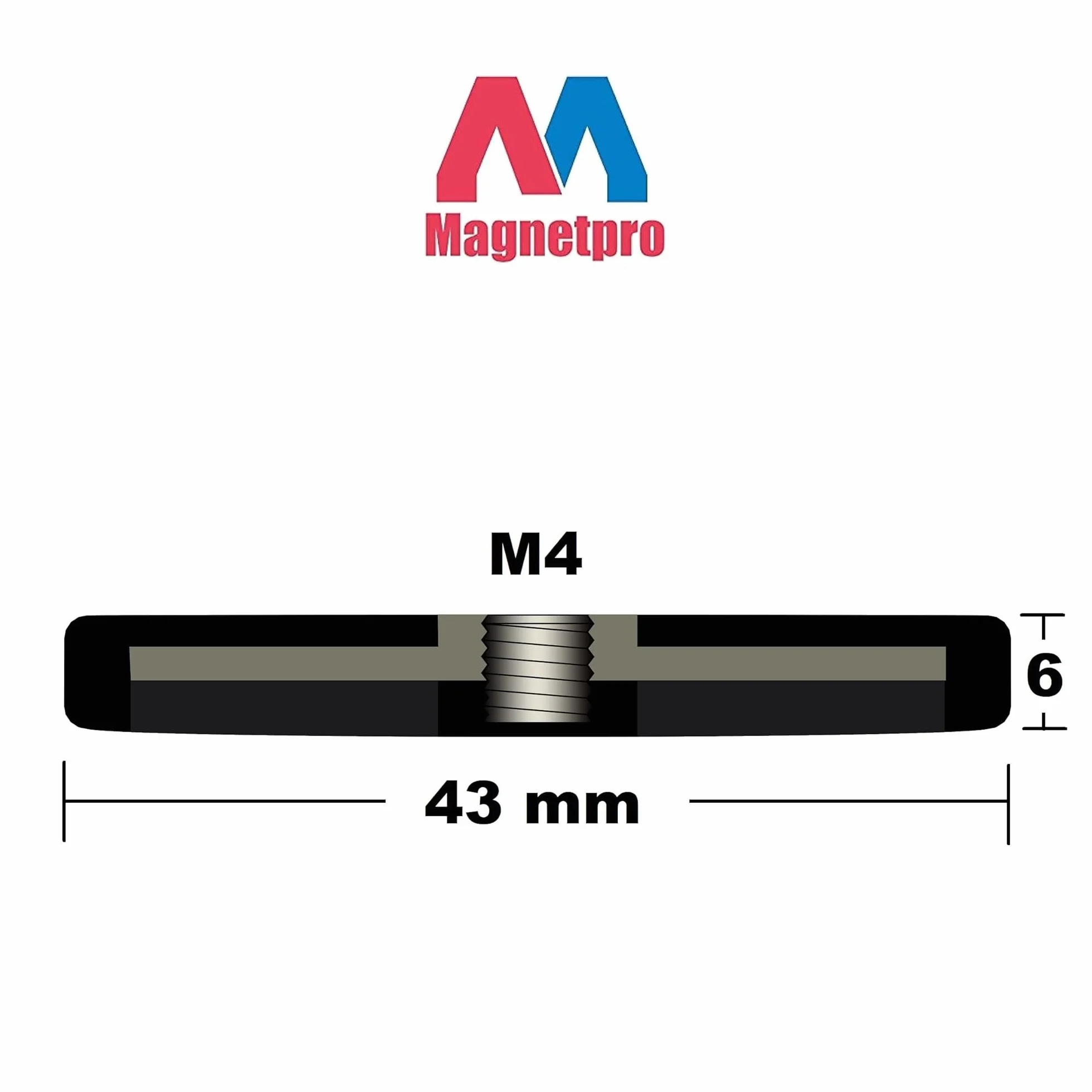 Magnetpro magnety gommate antypoślizgowe Ø43mm siła 15kg zestaw 4 sztuk