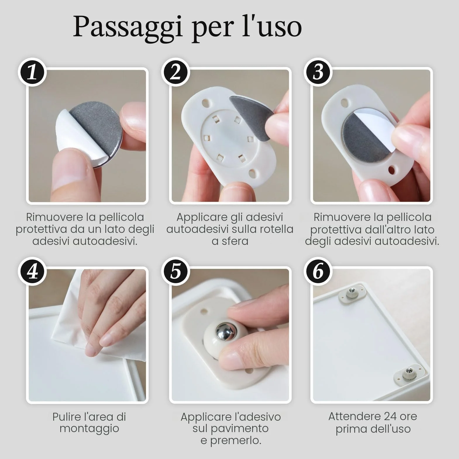 TRVL FIELDER Rotelle autoadesive girevoli 360° in acciaio per elettrodomestici, ruote universali bianco 8