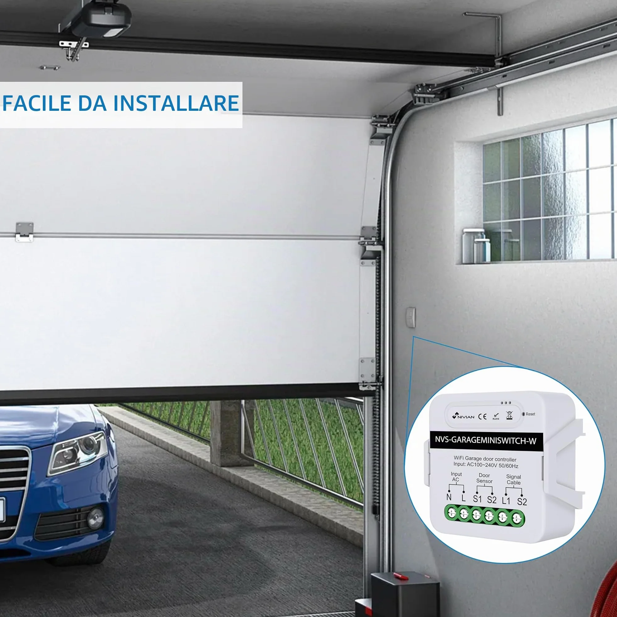 NIVIAN Controller WiFi per motore Porta del Garage, Compatibile con Alexa e Google, App Tuya/SmartLife