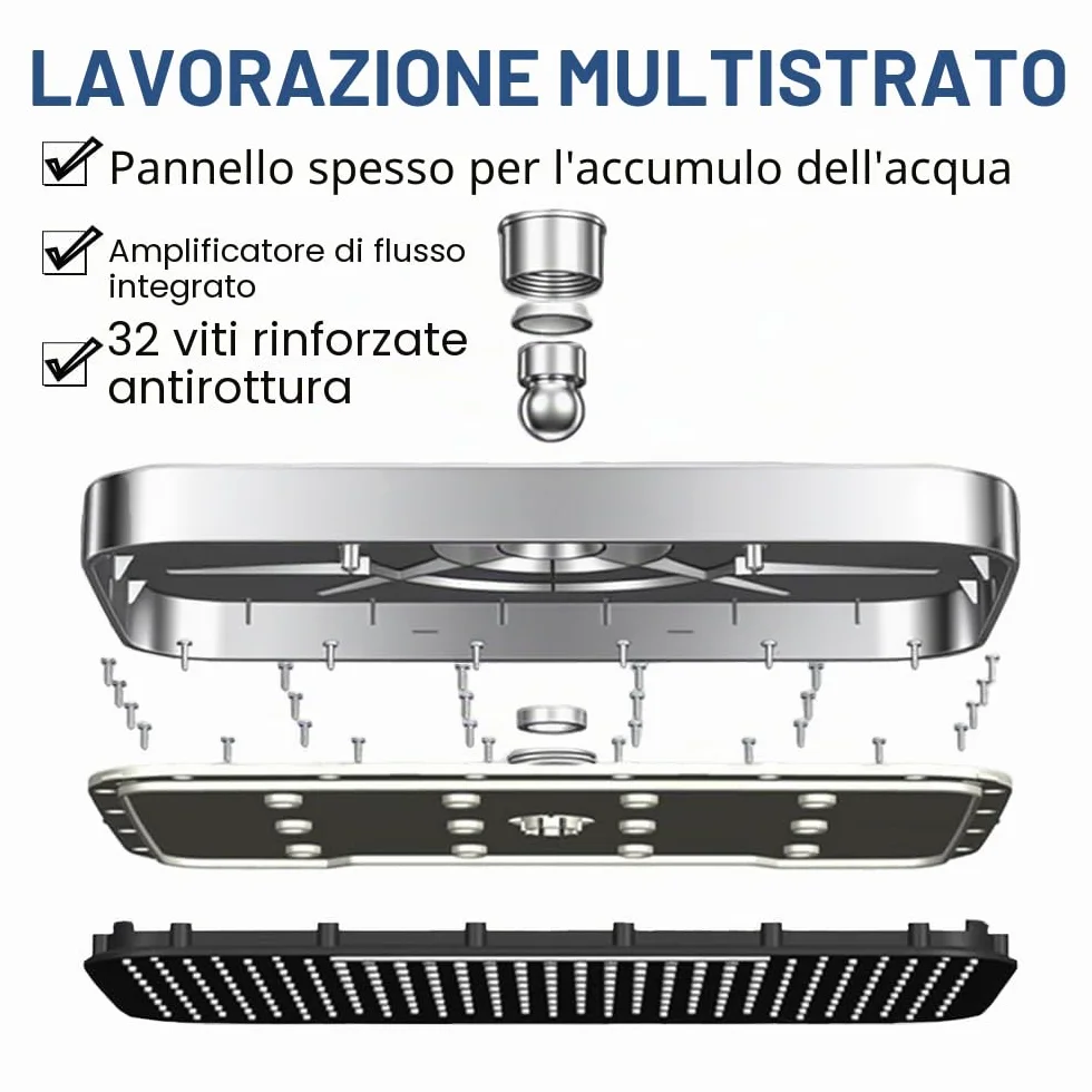 Soffione Doccia Grande 33cm Parete Docce Fisse Anticalcare Regolabile 360°