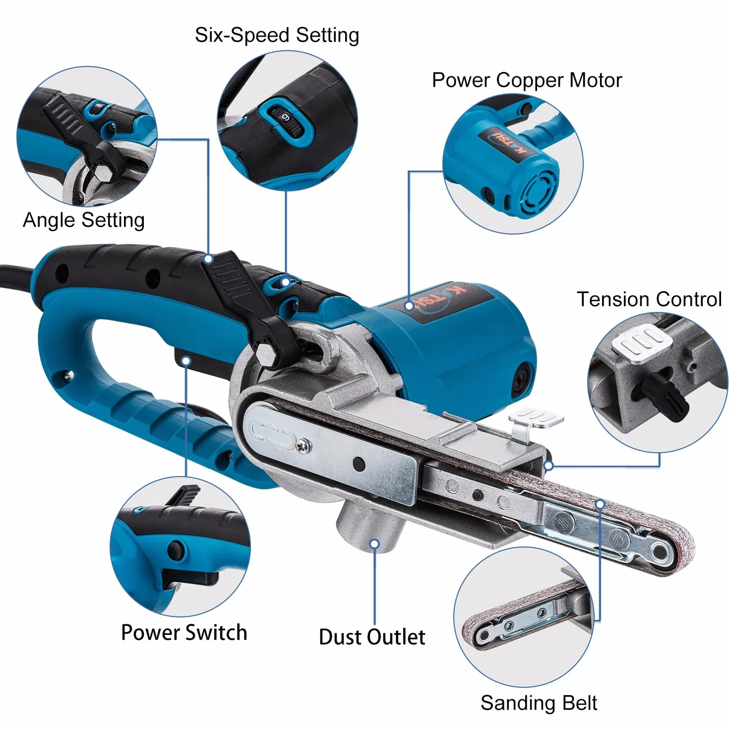 KATSU Tools Levigatrice a nastro elettrica 400 W, levigatura e lucidatura, include nastri abrasivi e sacchetto polvere