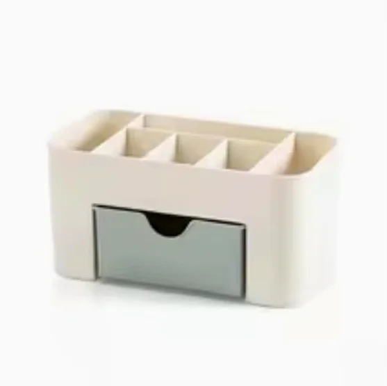 Organizer Cosmetici da Tavolo con Cassetto - Contenitore Make Up in Acrilico per Pennelli, Rossetti e Dischetti di Cotone - Beauty Organizer Blu Pastello