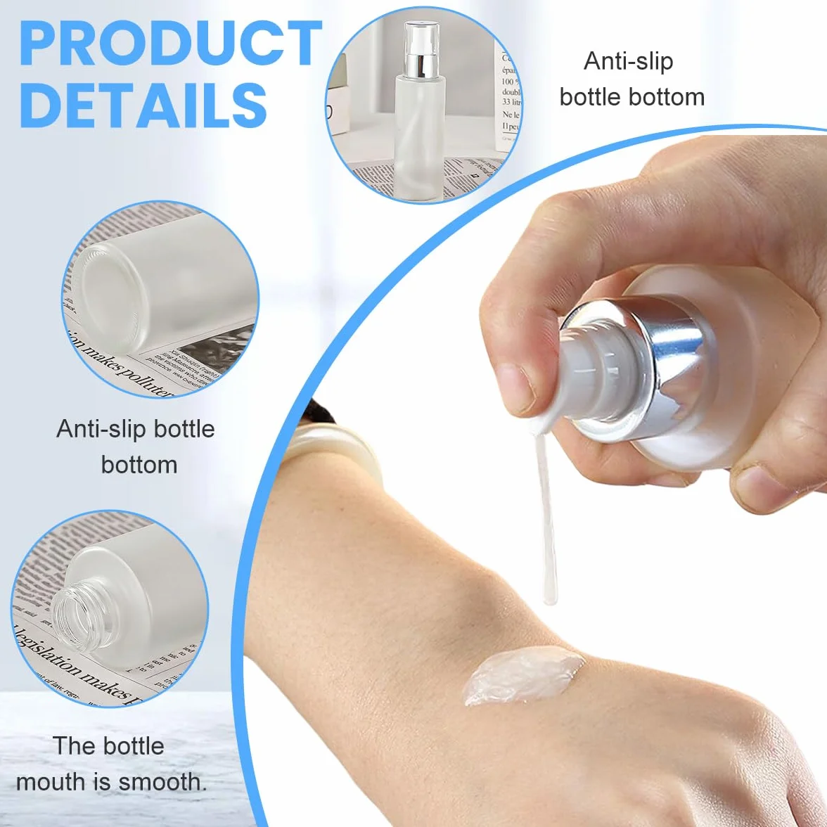 2 flaconi vuoti in vetro smerigliato da 120 ml, dispenser per lozioni, sapone, cosmetici, cosmetici, essenze, oli essenziali, campioni, contenitori per imballaggio, fiale (testa argentata)