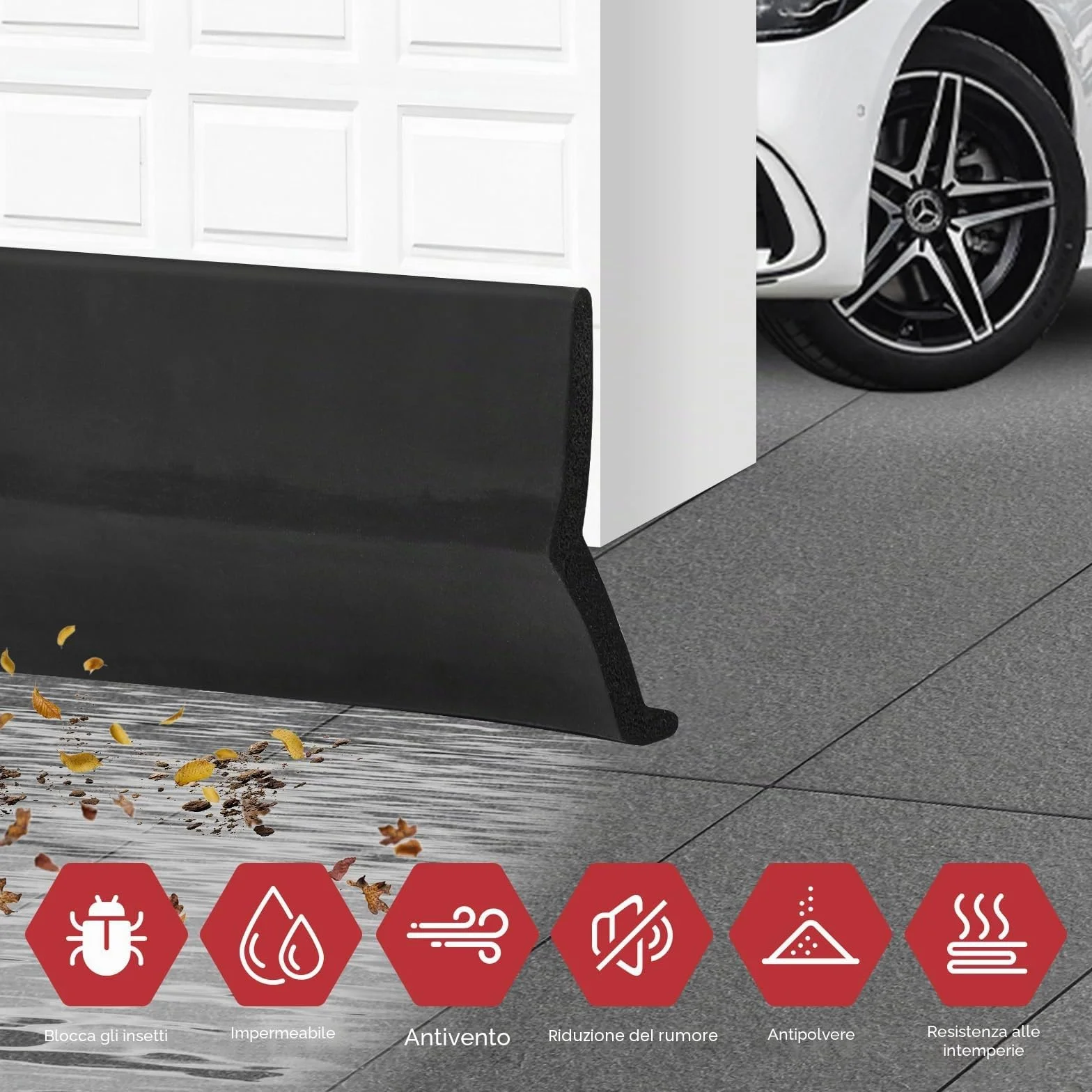 Guarnizione porta garage adesiva universale 3m Gomma espansa con chiodi